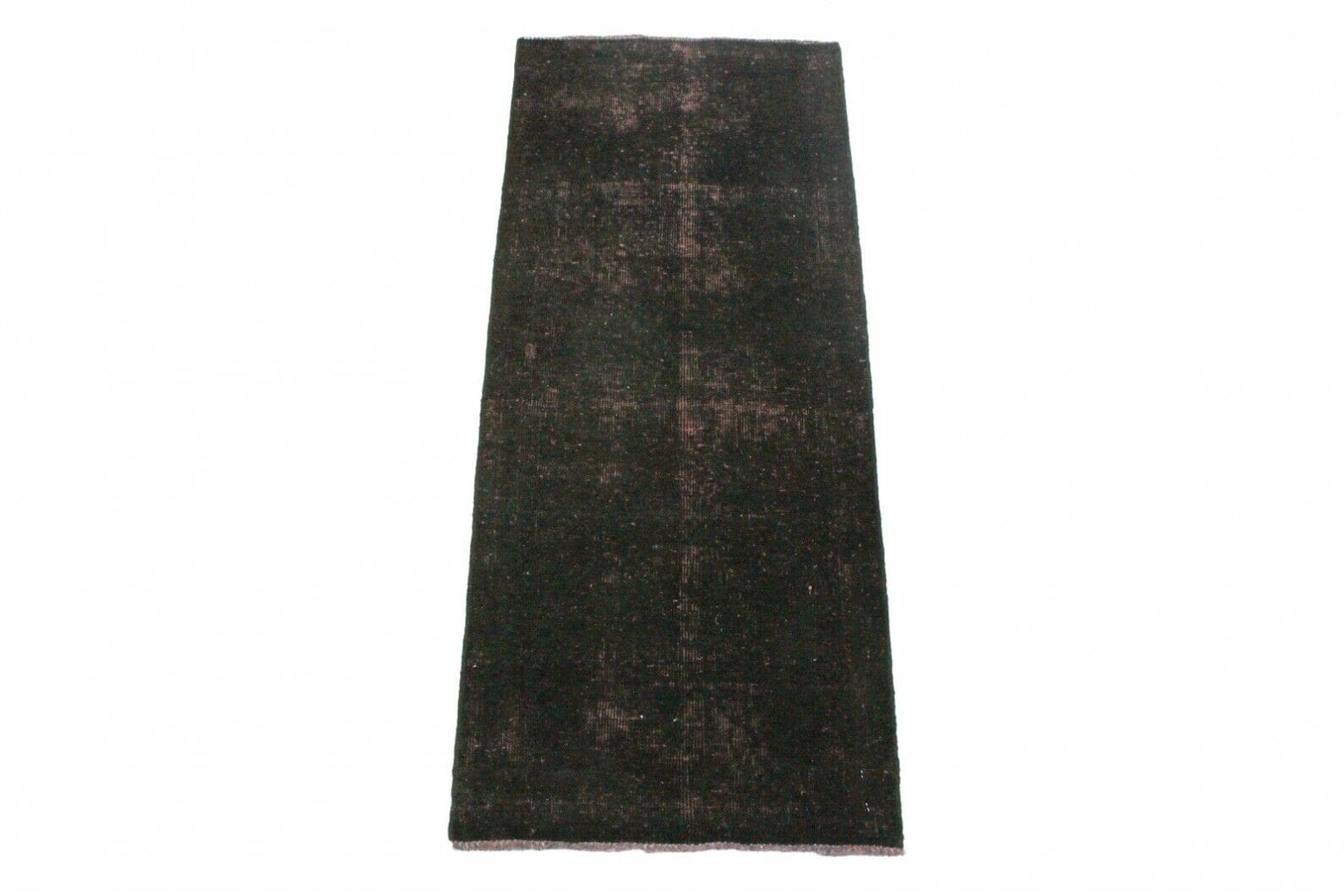 Vintage Orientteppich Läufer Schwarz 160x61cm handgeknüpft