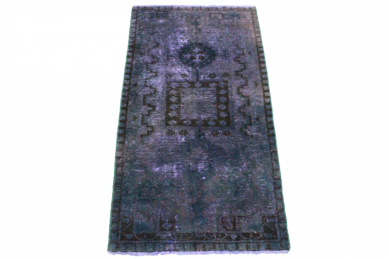 Vintage Orientteppich Lila 195x99cm, handgeknüpft, Designerstück