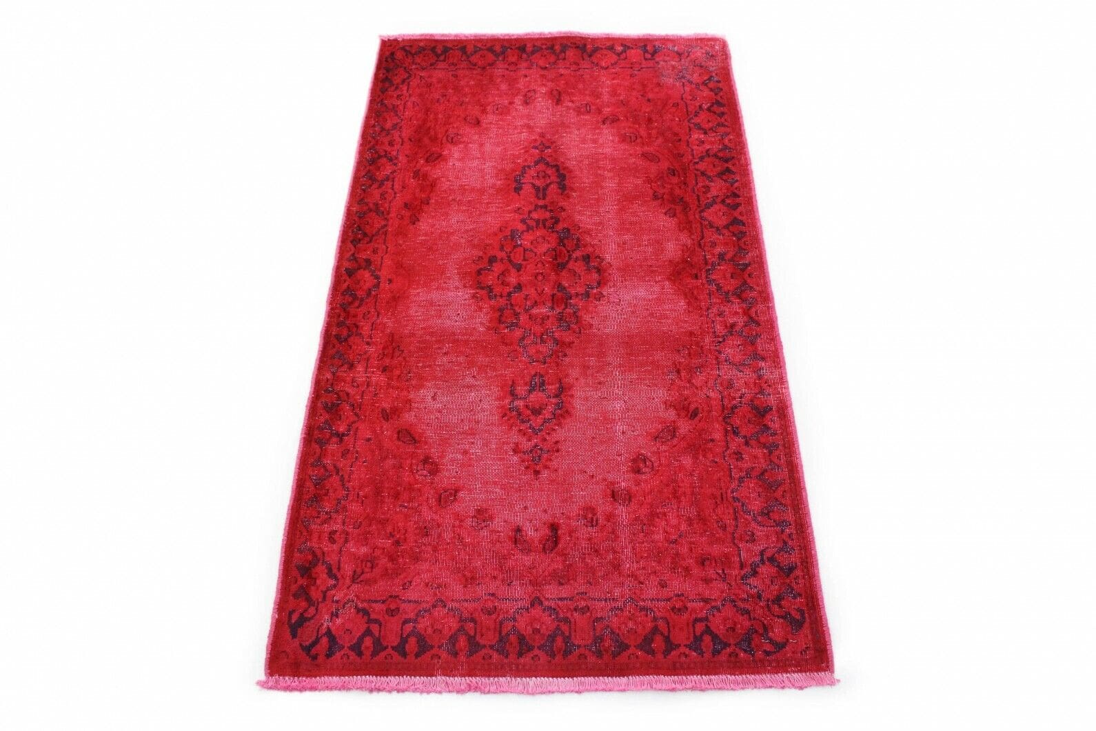 Vintage Orientteppich Rot 152x89cm, handgeknüpft, Designerstück