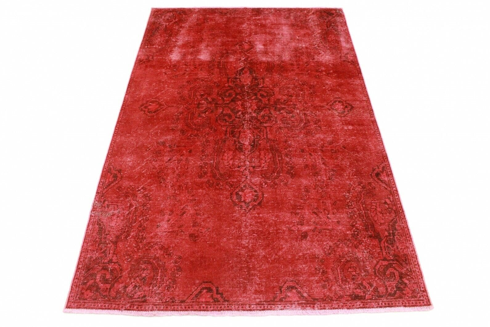 Vintage Orientteppich Rot 272x179 cm handgeknüpft, Designerstück