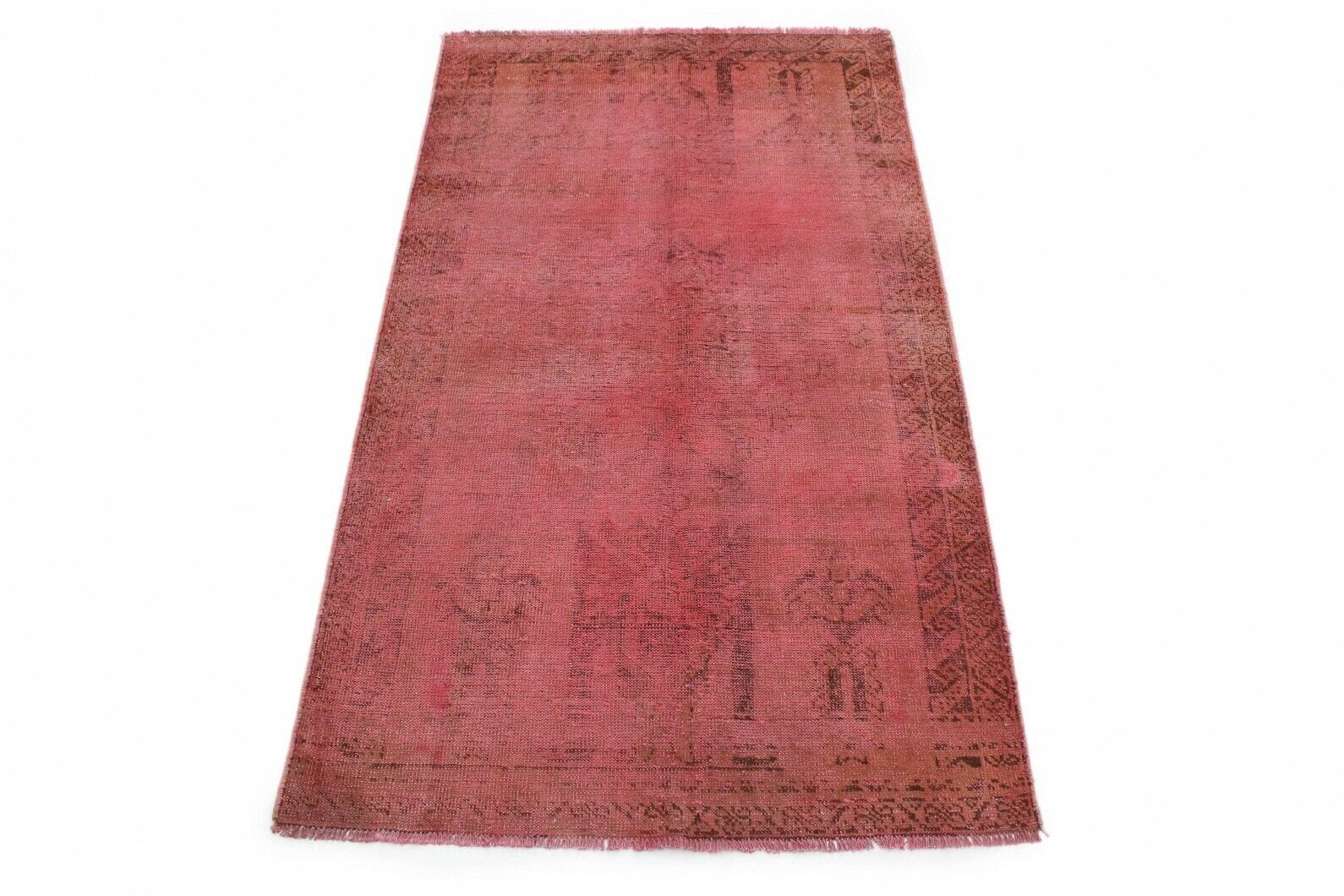 Vintage Orientteppich Rot Rosa 195x112 cm - handgeknüpft