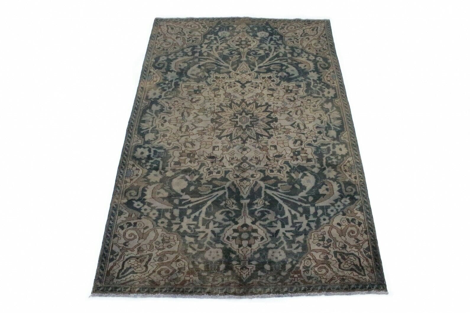 Vintage Teppich Blau Beige 280x179 cm – Handgeknüpft Orientteppich