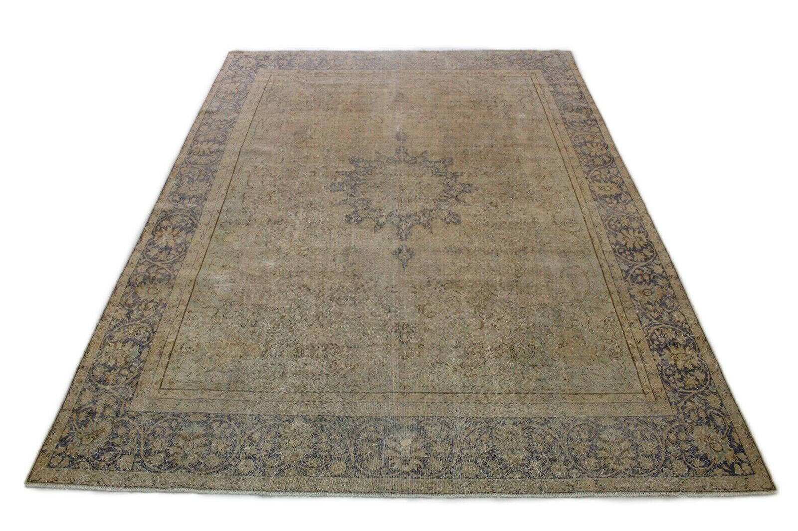 Vintage Teppich Grau Blau 410x289cm - Handgeknüpft, modern, Orientteppich