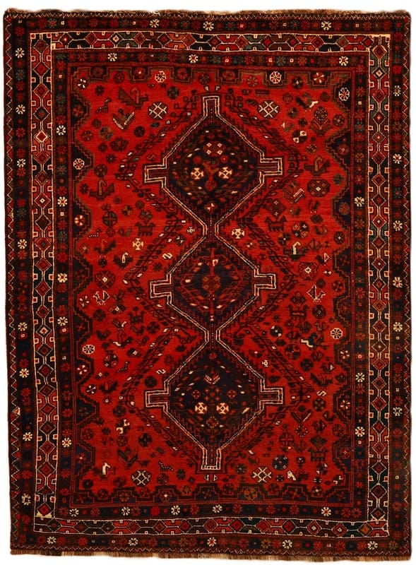 Wunderschöner handgeknüpfter Shiraz Orientteppich 231x170 cm, rot