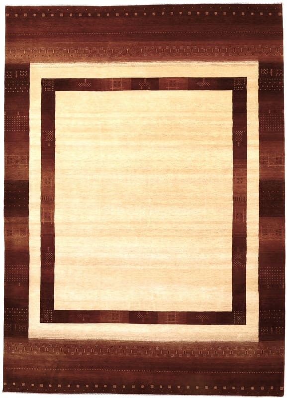 Wunderschöner Loribaft-Teppich 347x246 cm in Creme-Braun, handgeknüpft