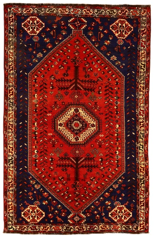 Wunderschöner Shiraz Teppich 260x166 cm, handgeknüpft, rot, orientalisch