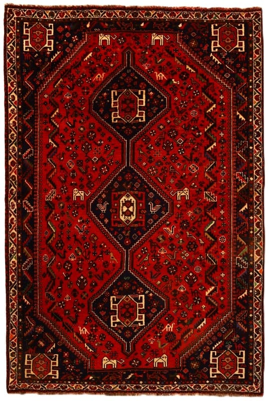 Wunderschöner Shiraz Teppich 264x172 cm, handgeknüpft, rot, orientalisch