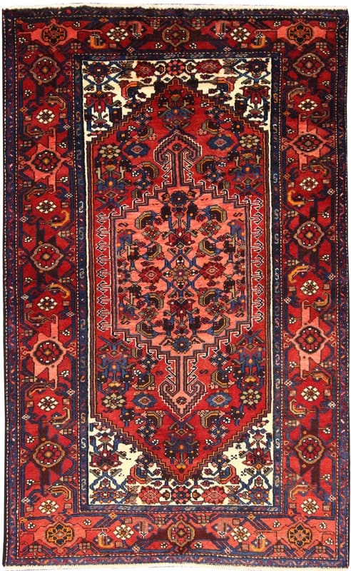 Zanjan Teppich 204x128 cm, handgeknüpft, rot-orange, Perserteppich