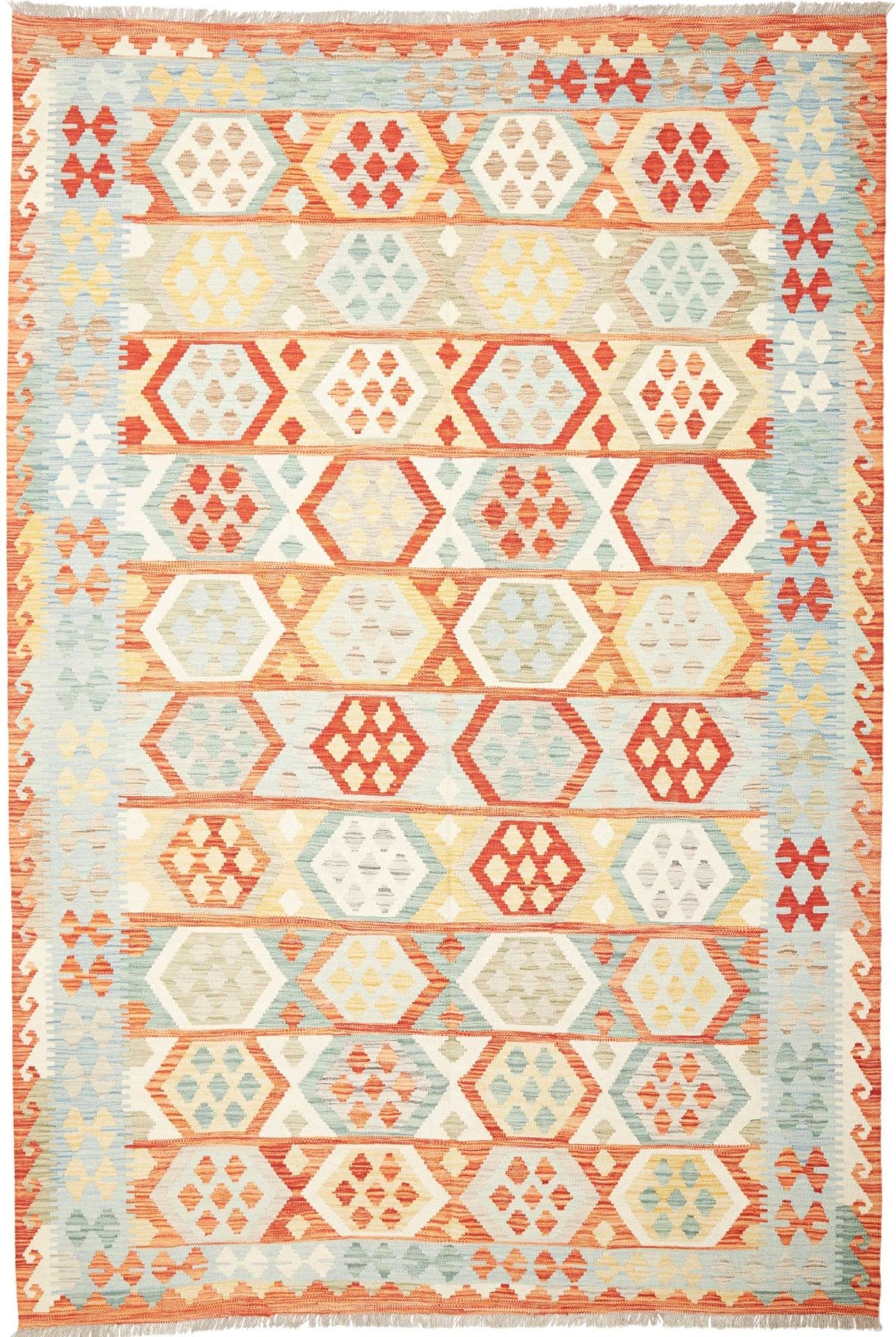 Afghan Kelim 200 x 291cm in geometrischem Muster, handgewebt