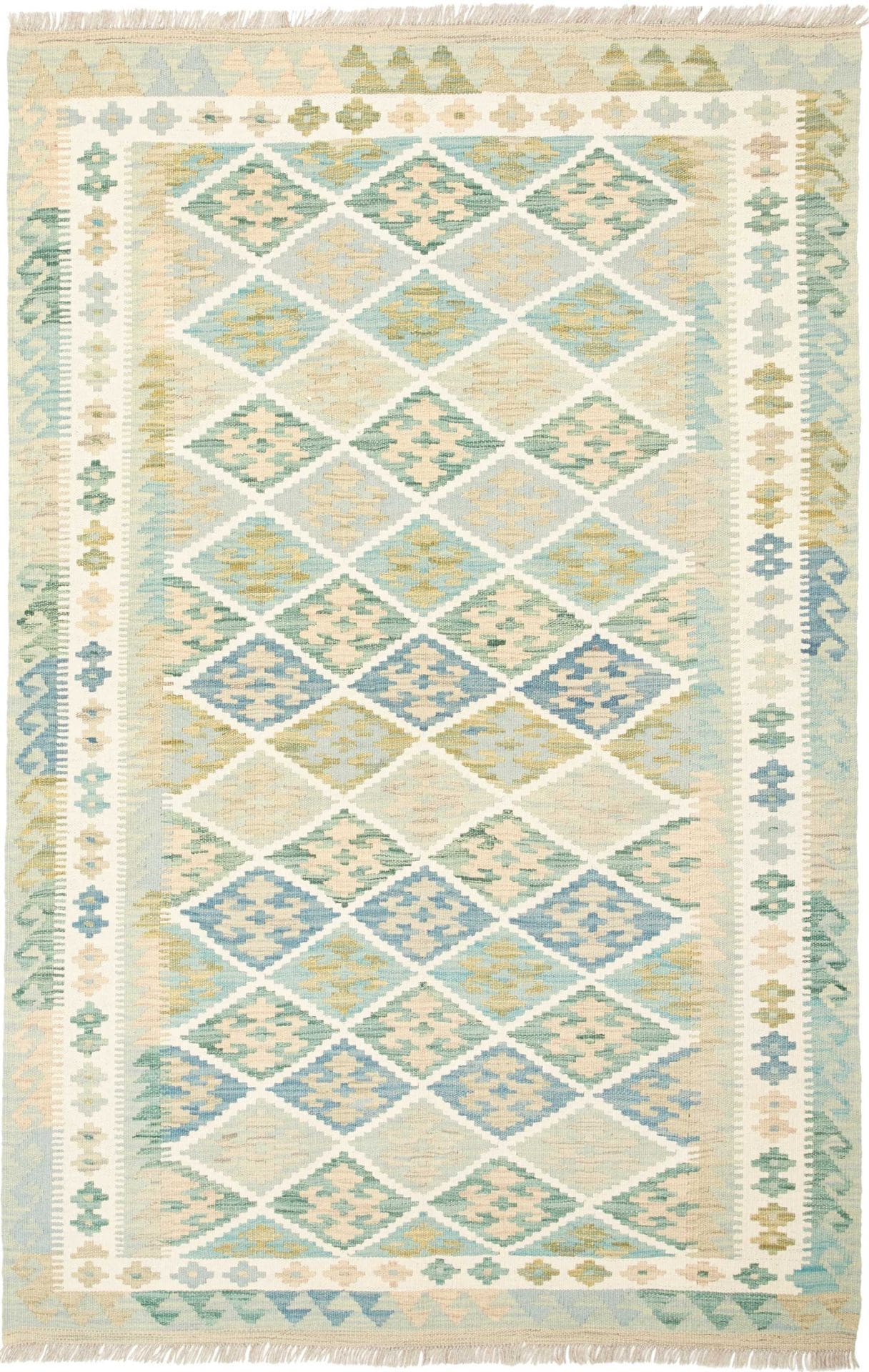 Afghanischer Kelim 123 x 186 cm, geometrisches Muster, handgewebt