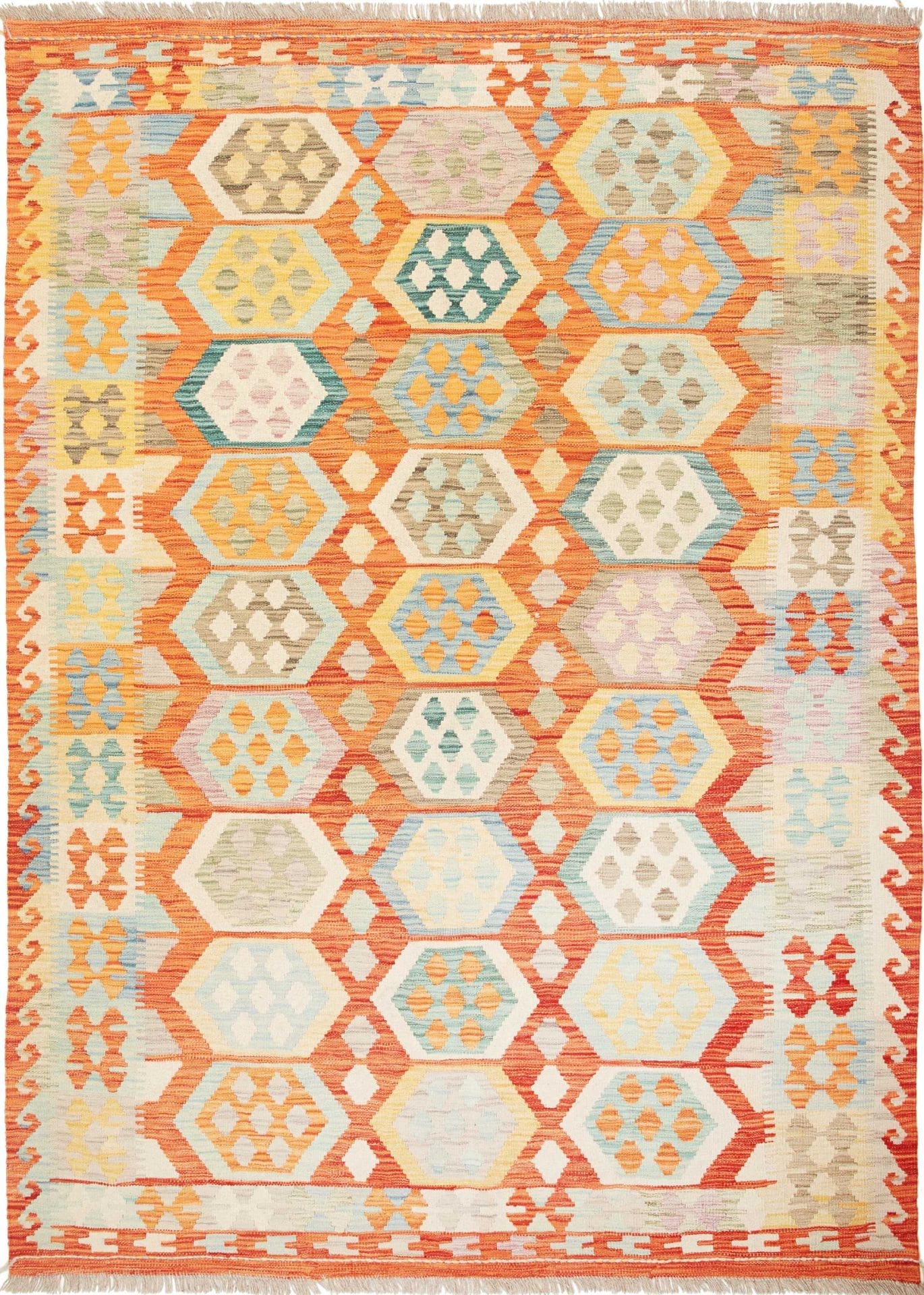 Afghanischer Kelim 176 x 240cm, geometrisches Muster, handgewebt