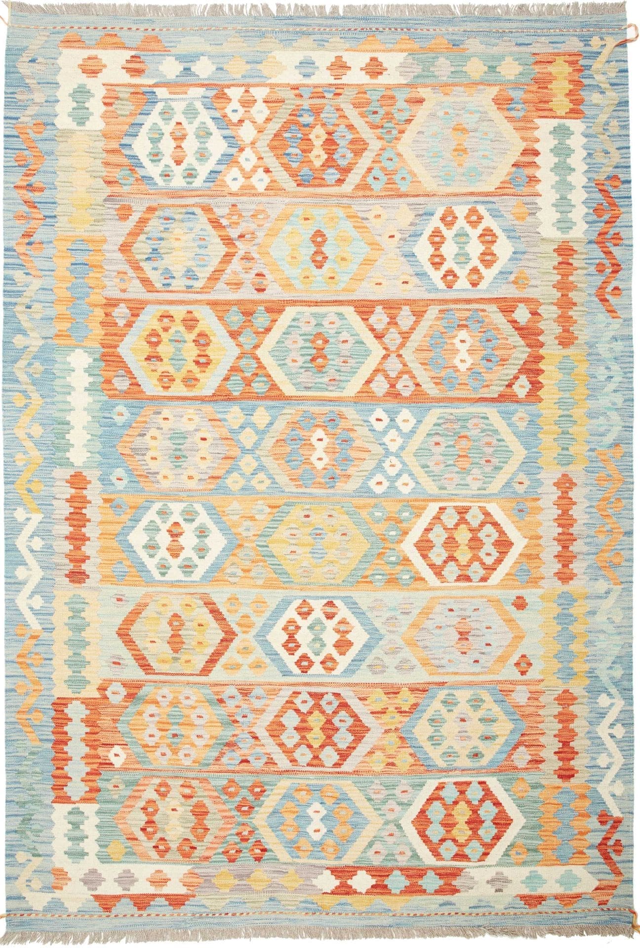 Afghanischer Kelim 178 x 253 cm, geometrisches Muster, handgewebt