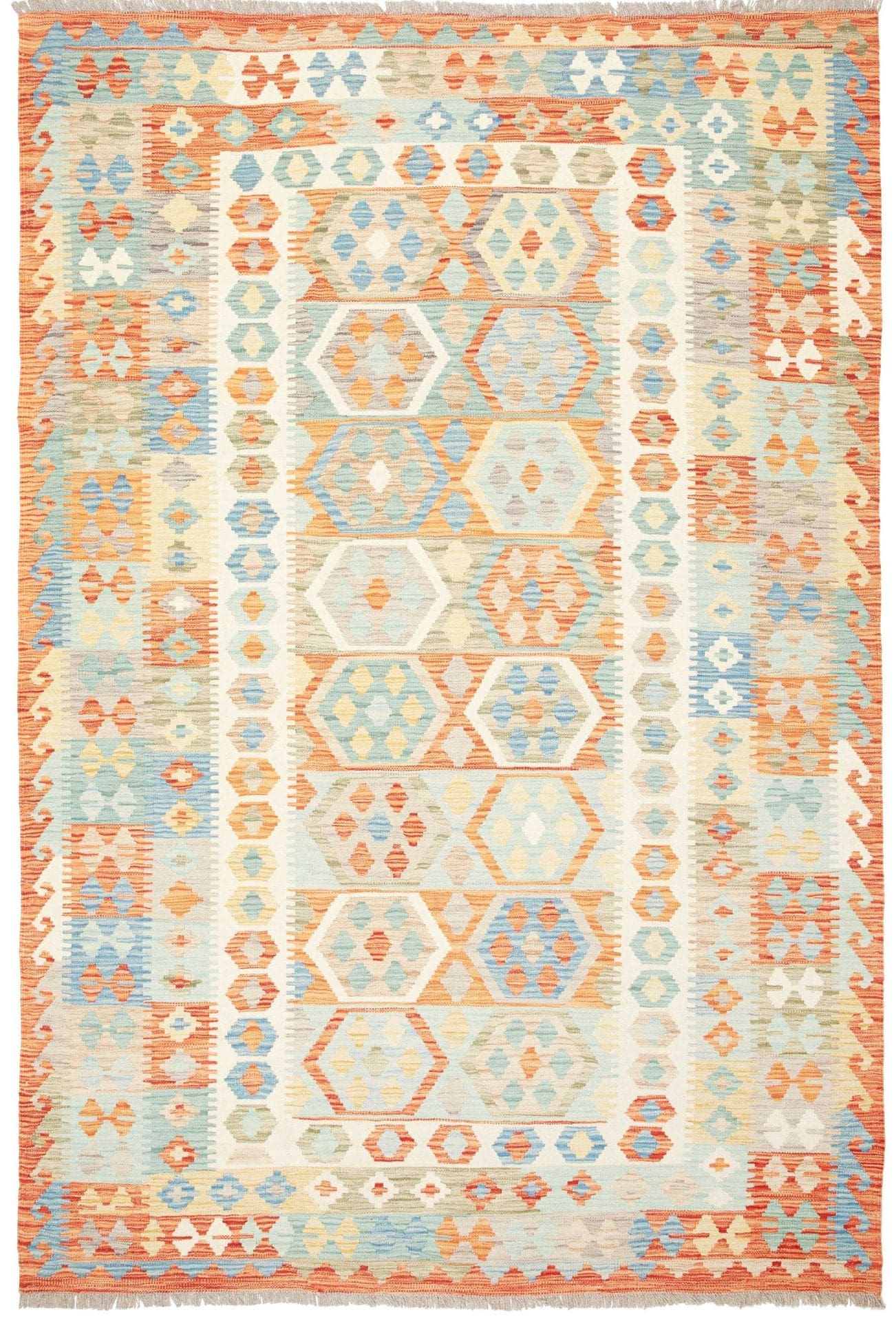 Afghanischer Kelim 178 x 257cm, geometrisches Muster, handgewebt