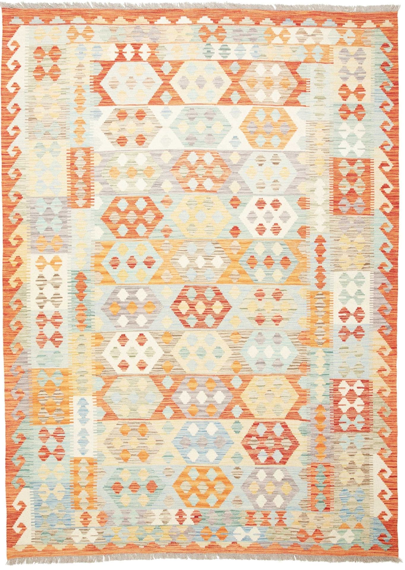 Afghanischer Kelim 180 x 244 cm, geometrisch, Schurwolle, handgewebt