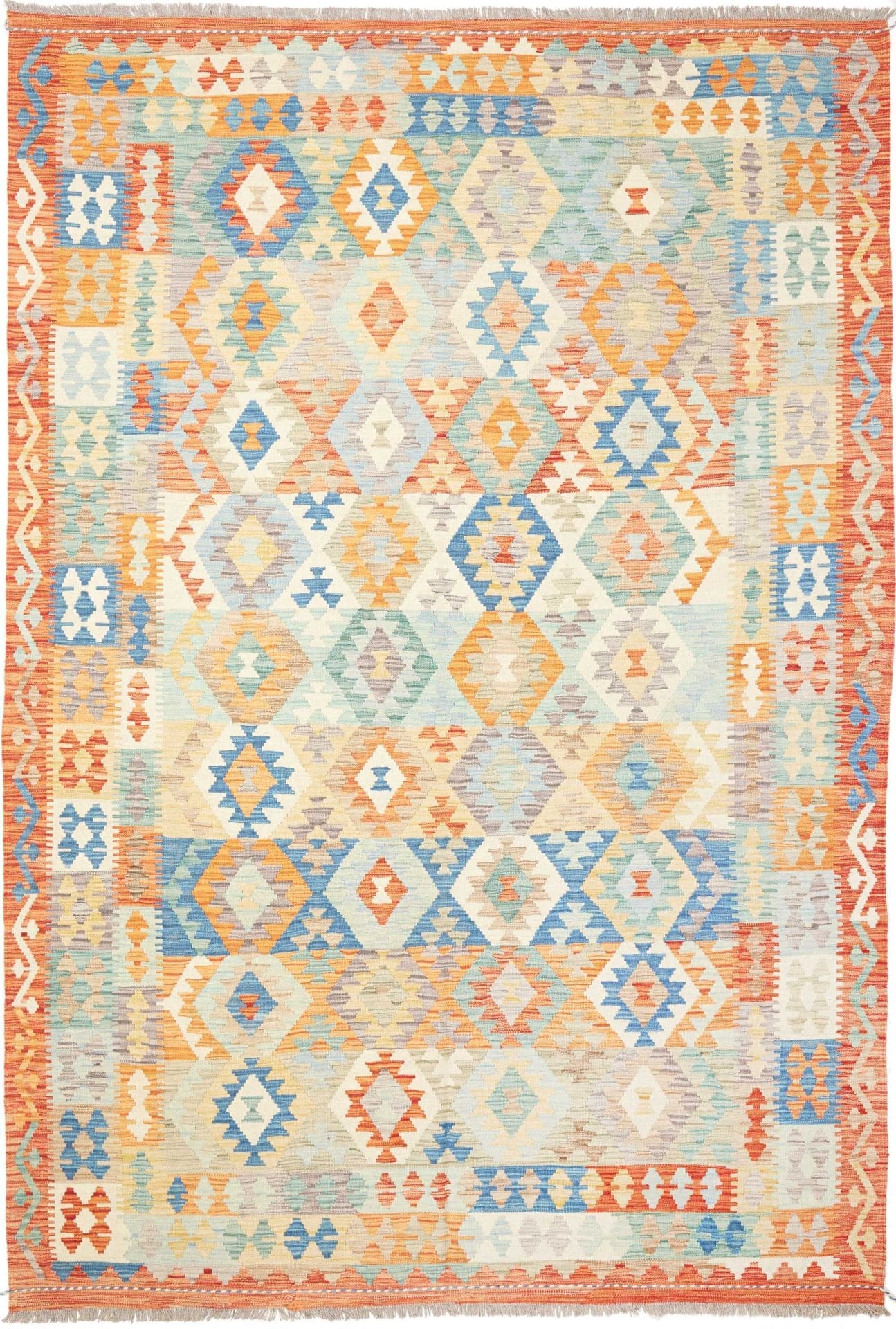 Afghanischer Kelim 204 x 297 cm, geometrisches Muster, handgewebt