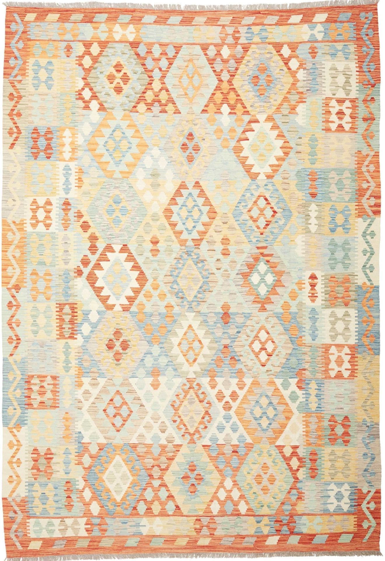 Afghanischer Kelim 207 x 294cm, geometrisches Muster, handgewebt