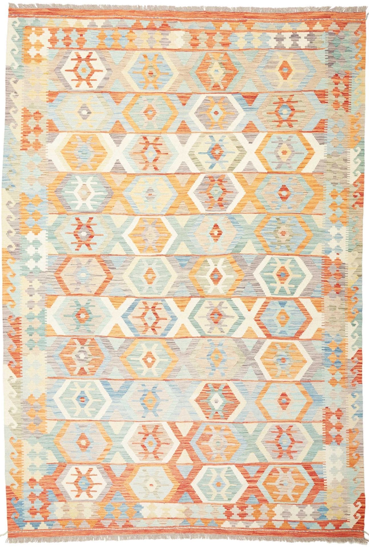 Afghanischer Kelim 207 x 298cm, geometrisches Muster, handgewebt