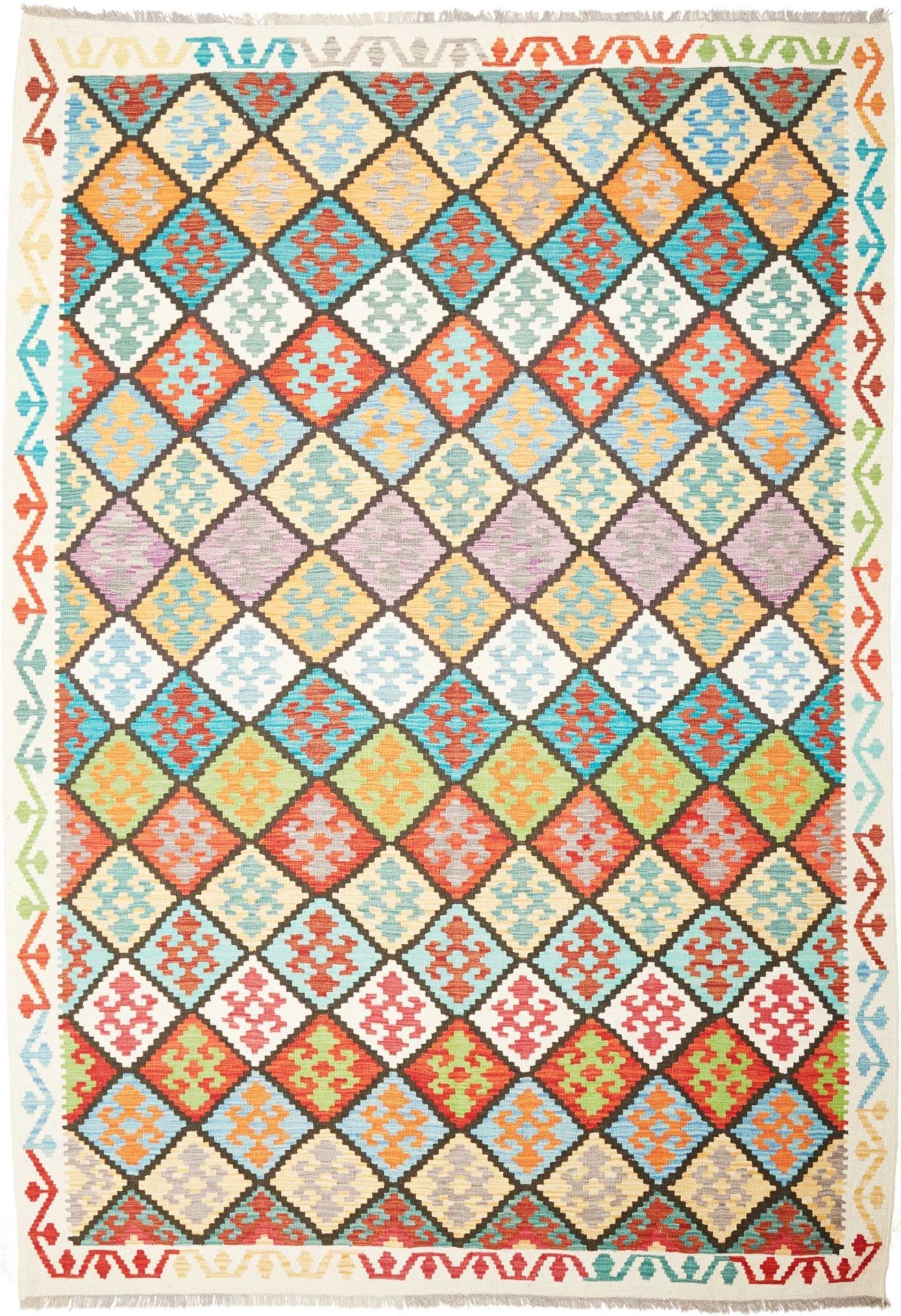 Afghanischer Kelim 210 x 298cm, geometrisches Muster, handgewebt