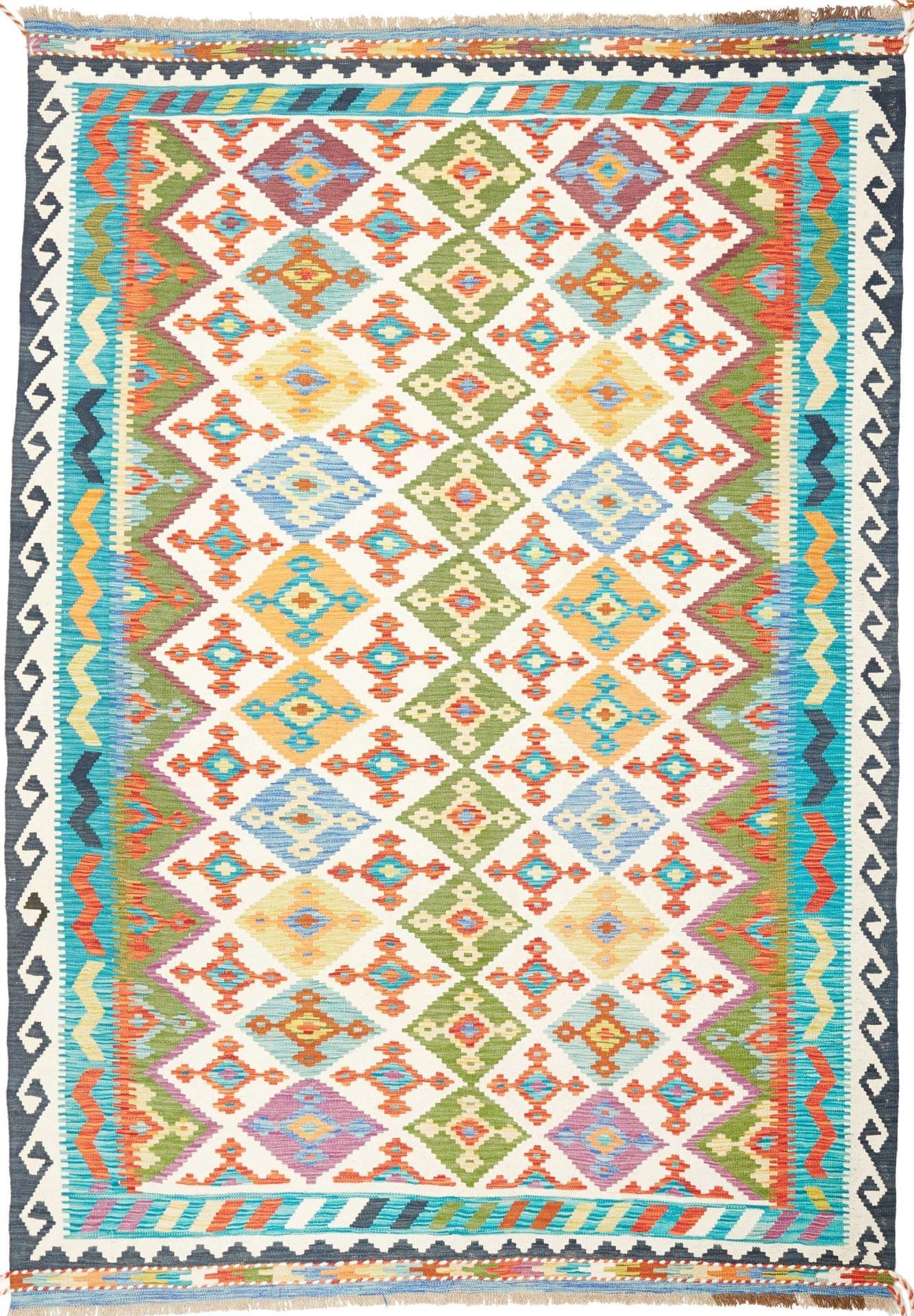 Afghanischer Kelim 212 x 297cm, geometrisches Muster, handgewebt