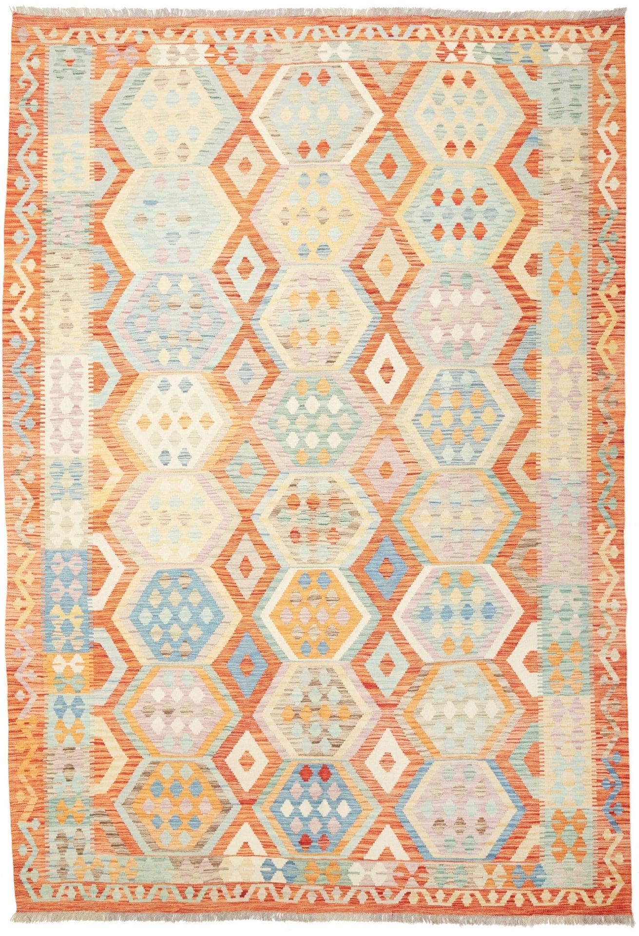 Afghanischer Kelim 212 x 302cm, geometrisches Muster, handgewebt