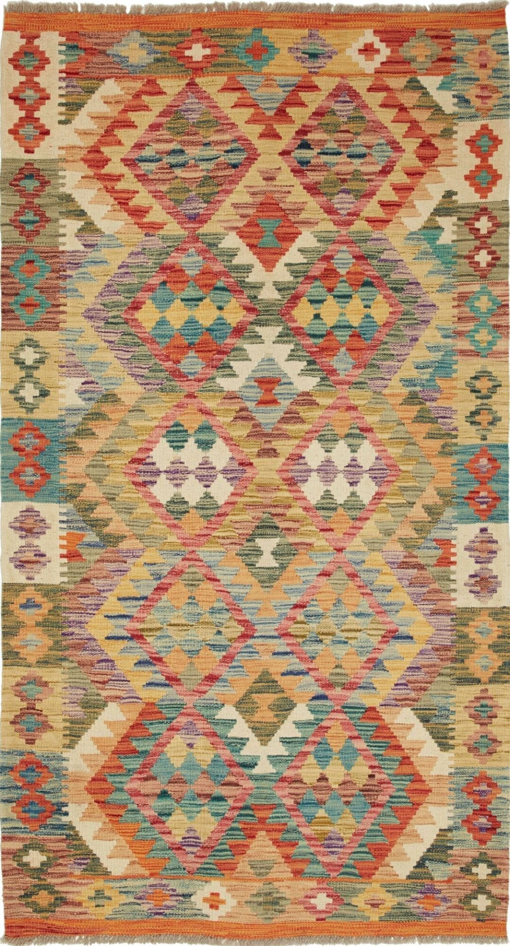 Eleganter Kelim Teppich 110x196cm aus Schurwolle, handgewebt