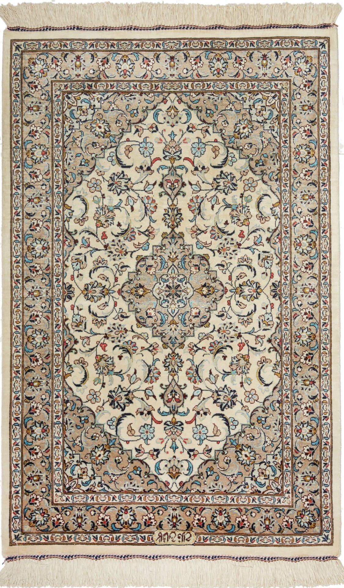 Exklusiver Ghom Teppich 61 x 90 cm, Seide, handgeknüpft, Perserteppich