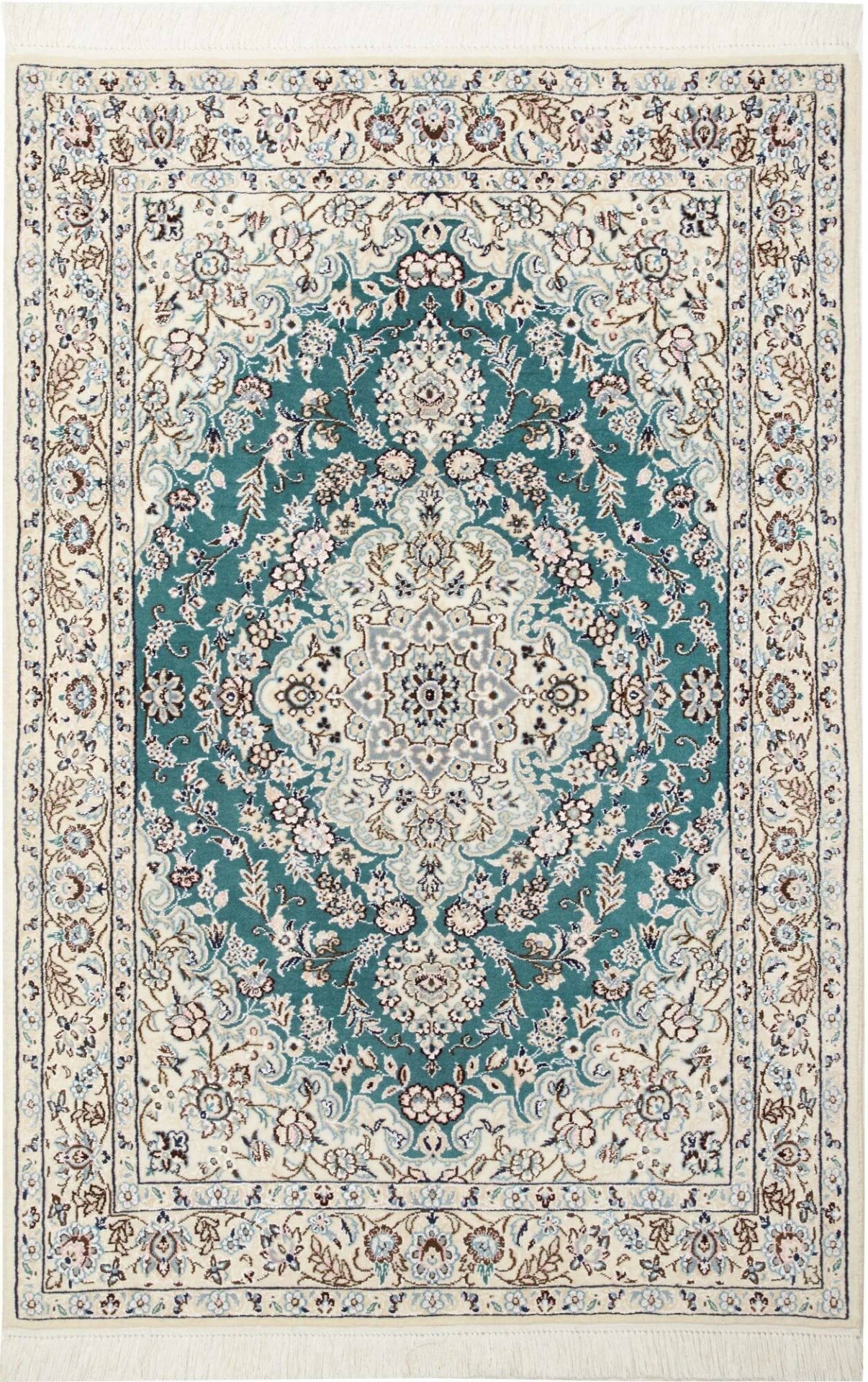 Exklusiver Nain Teppich 103 x 150 cm, florales Muster, handgeknüpft