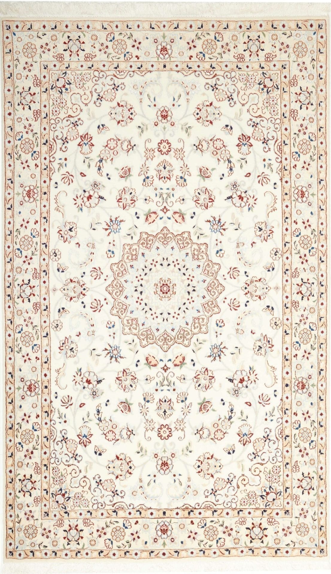 Exklusiver Nain Teppich 130 x 214 cm, florale Muster, handgeknüpft