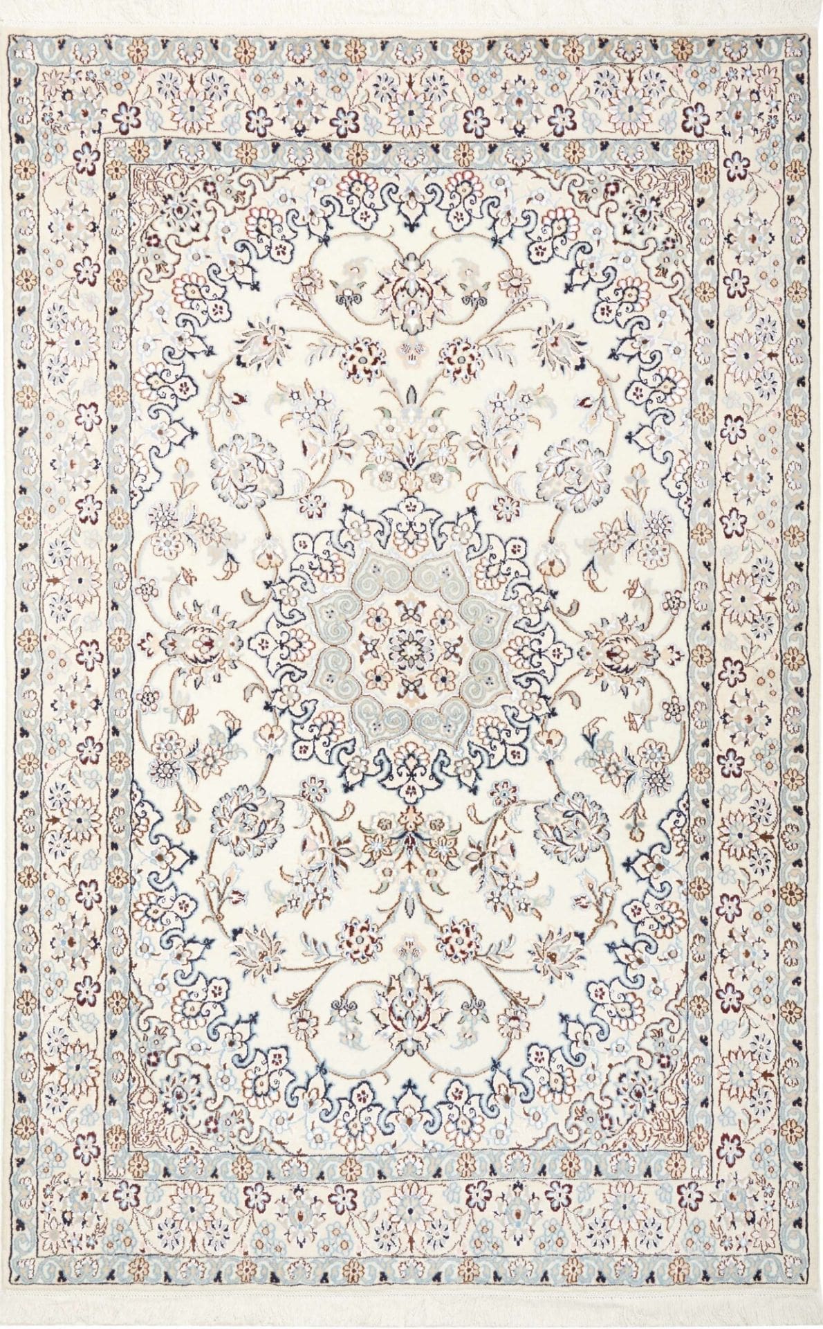 Exklusiver Nain Teppich 133 x 203 cm, florales Muster, handgeknüpft