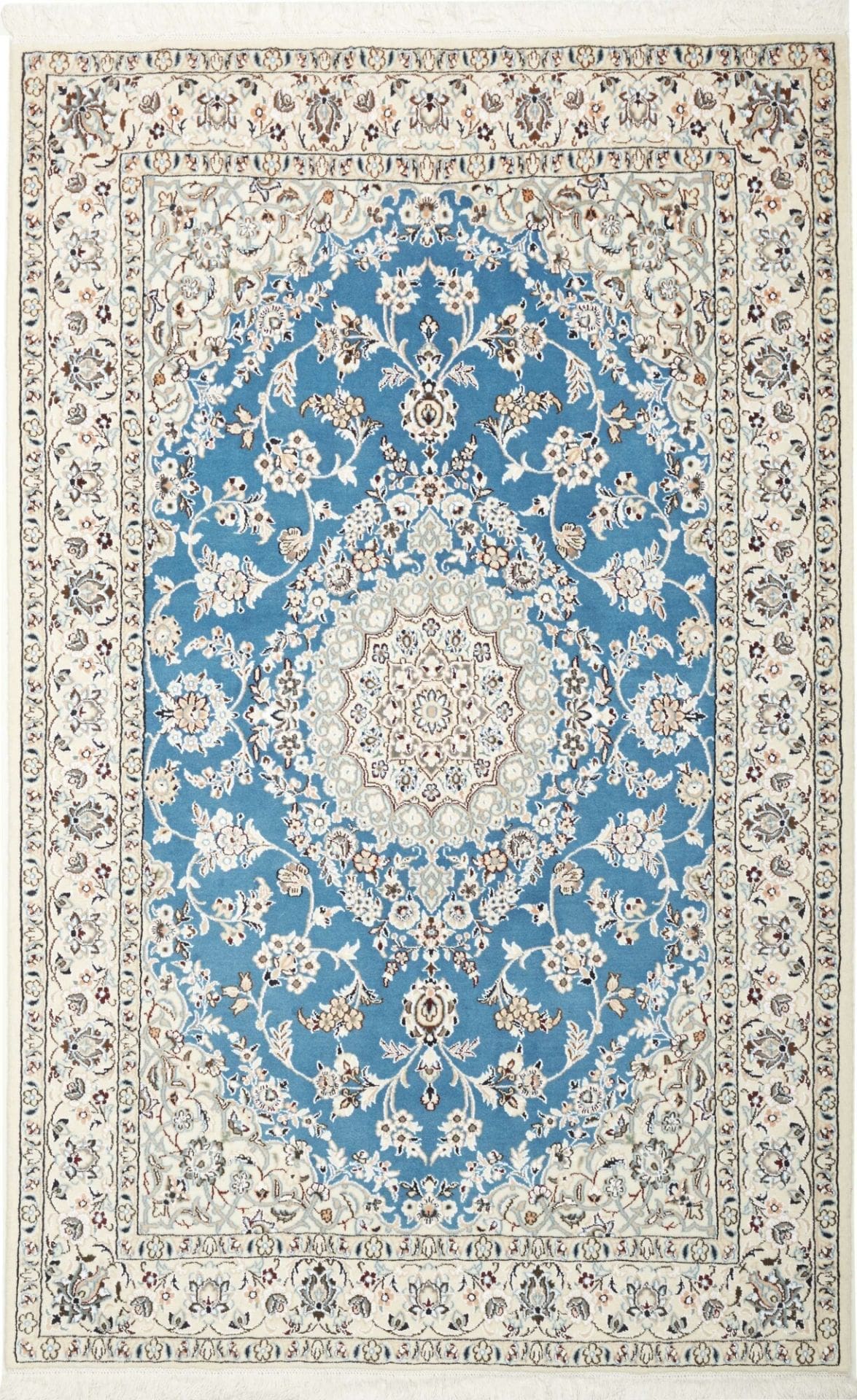 Exklusiver Nain Teppich 133 x 206 cm, florales Design, handgeknüpft