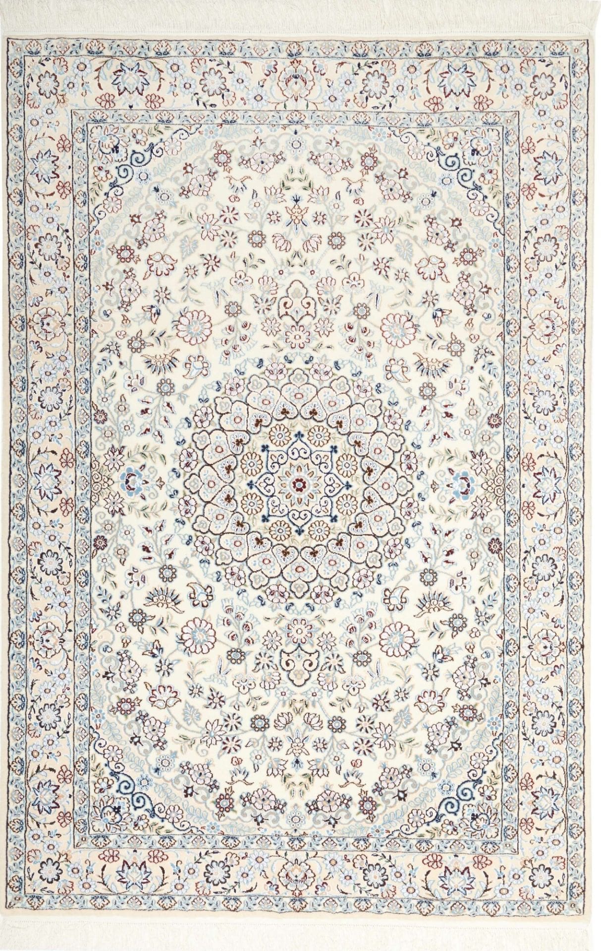 Exklusiver Nain Teppich 139 x 203cm, florale Muster, handgeknüpft