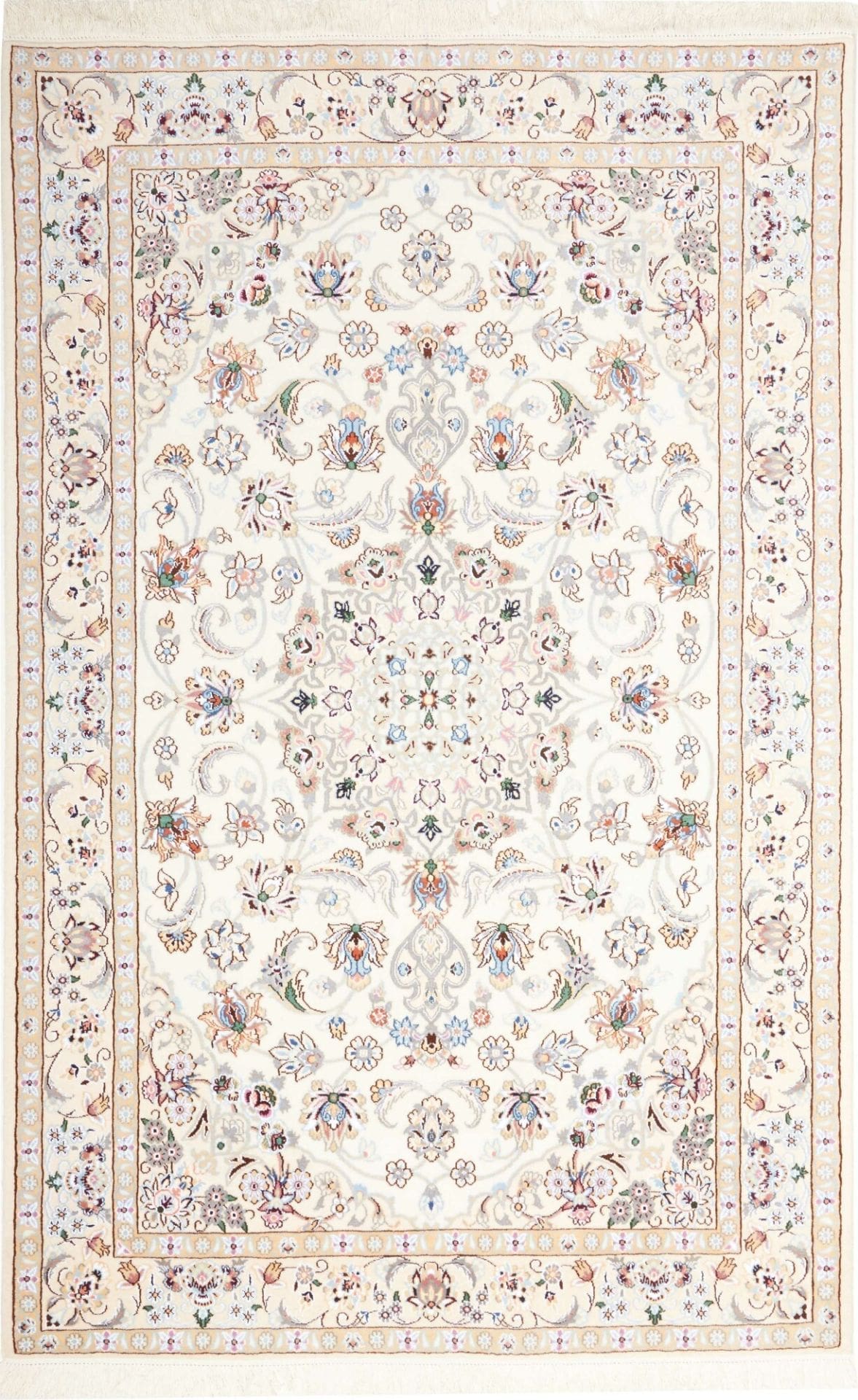 Exklusiver Nain Teppich 139 x 210 cm, florale Muster, handgeknüpft