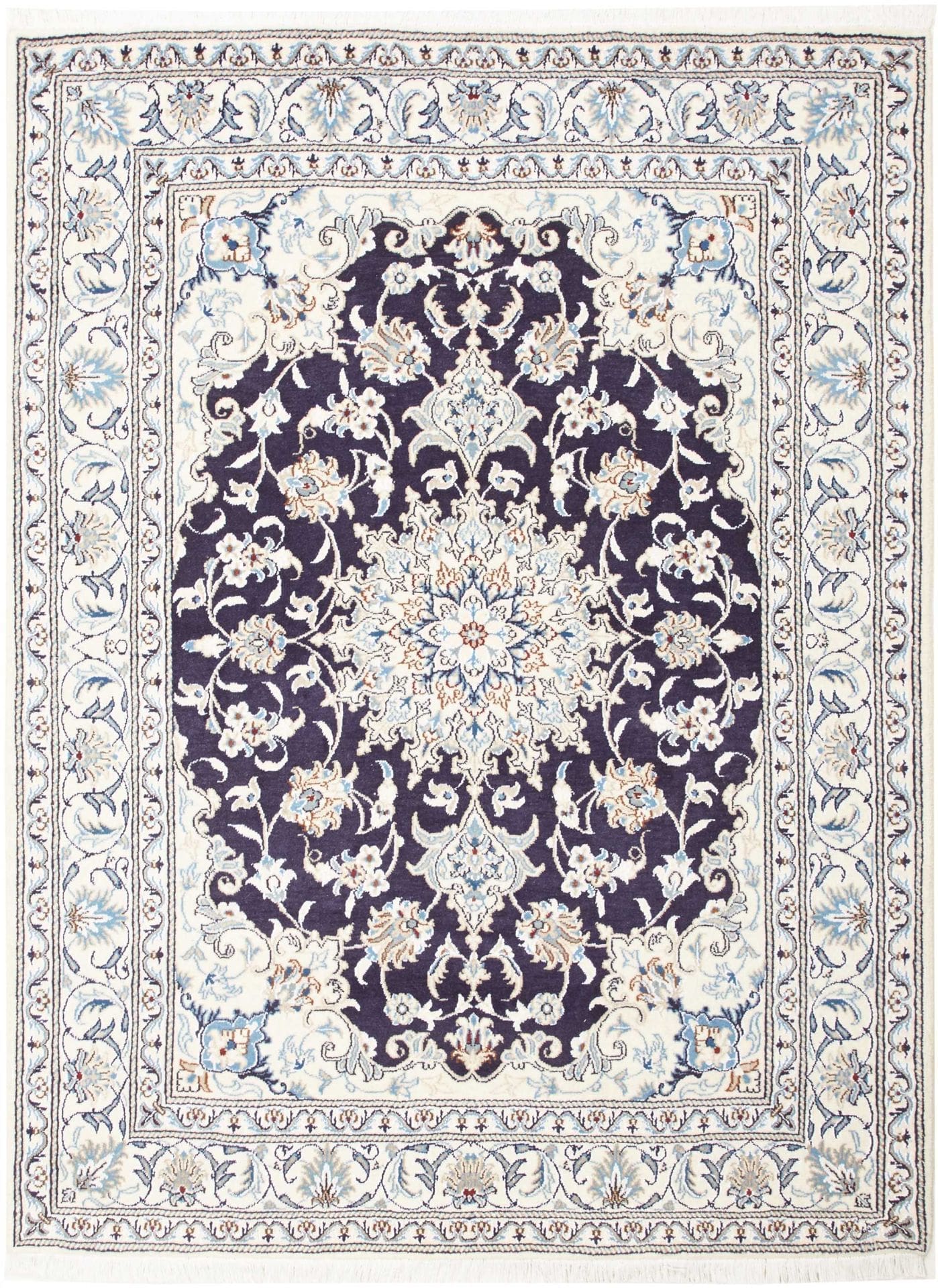 Exklusiver Nain Teppich 155 x 202cm, florales Design, handgeknüpft