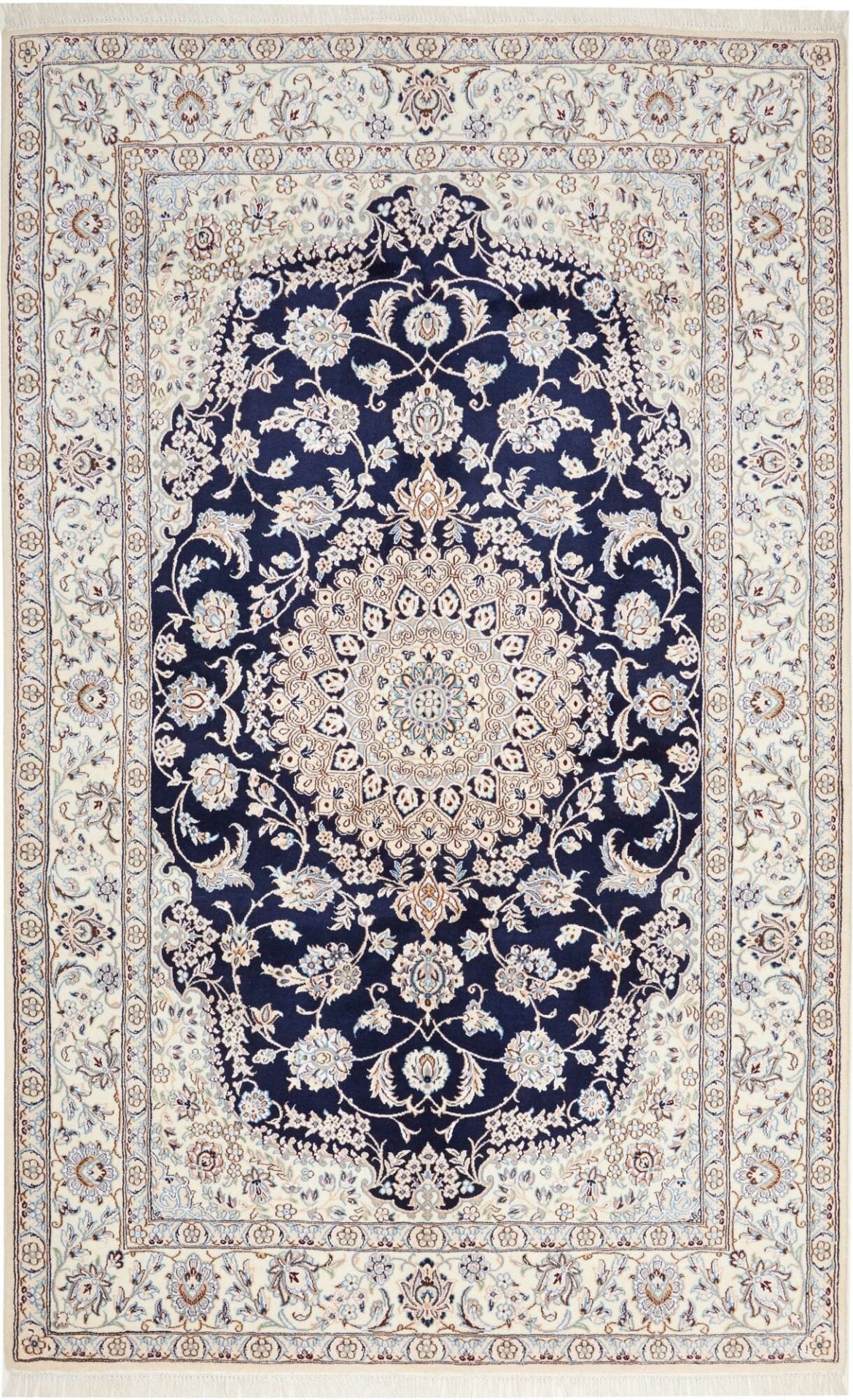 Exklusiver Nain Teppich 159 x 253 cm, florales Muster, handgeknüpft