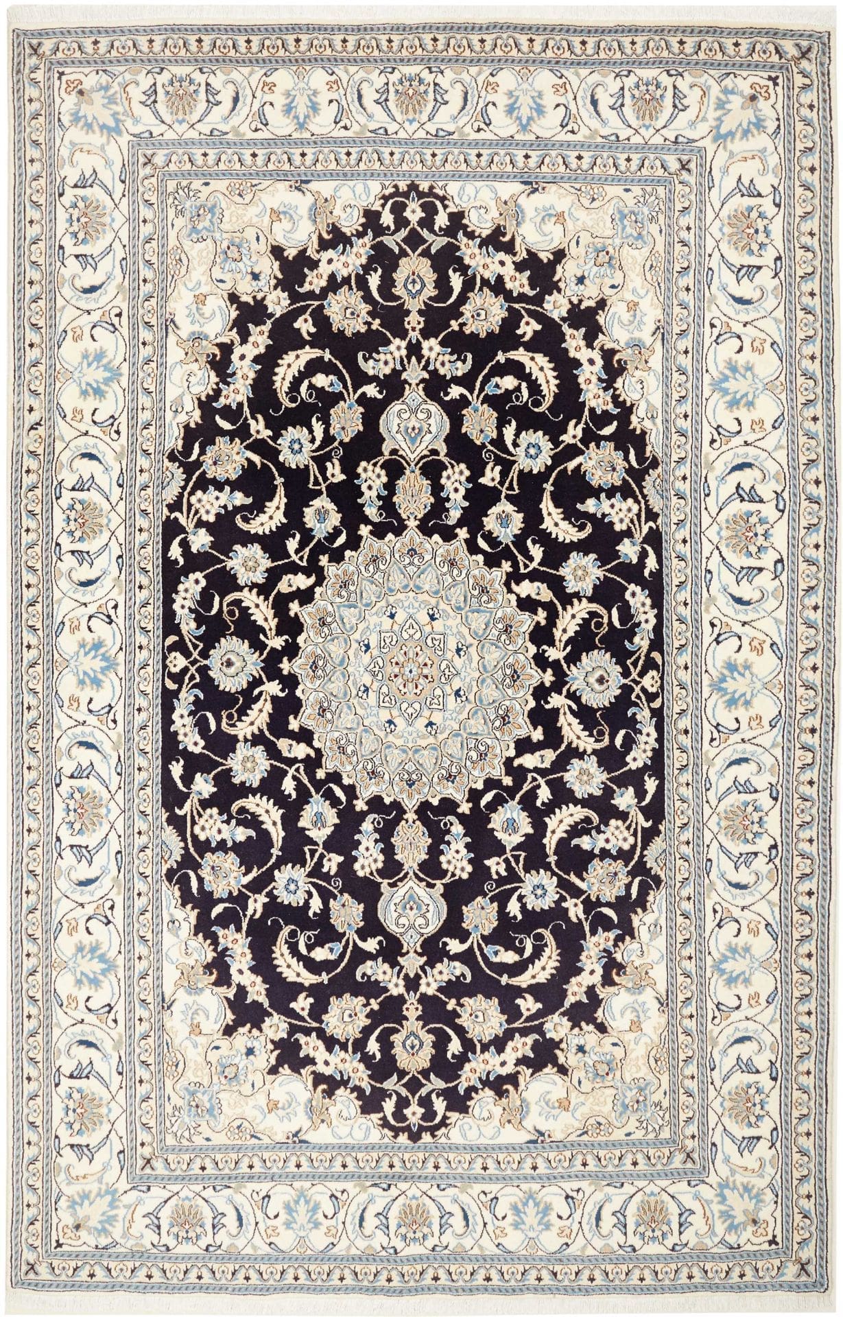 Exklusiver Nain Teppich 186 x 305cm, florale Muster, handgeknüpft