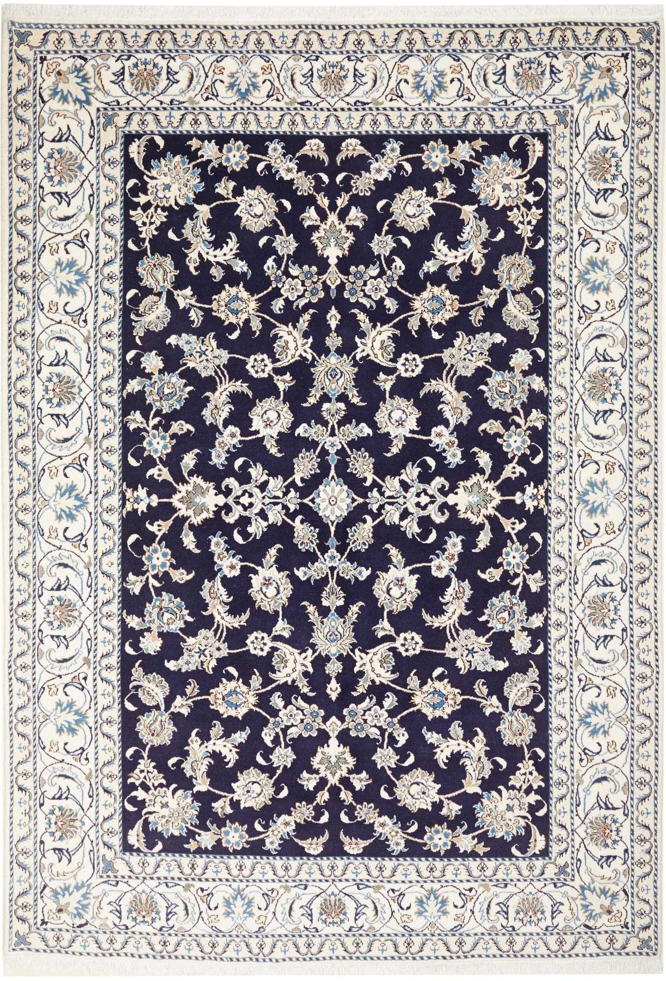 Exklusiver Nain Teppich 191 x 282 cm, florales Muster, handgeknüpft