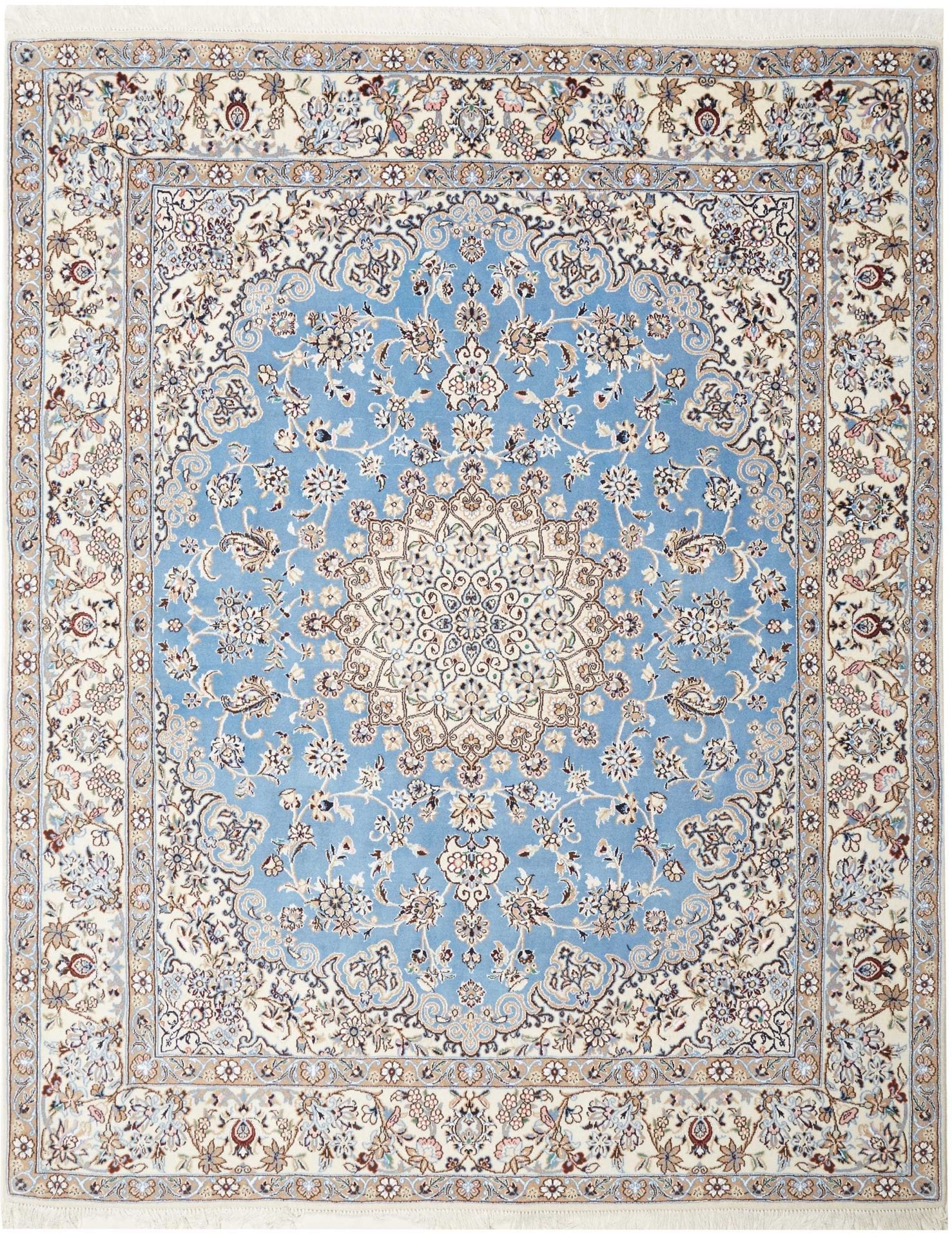 Exklusiver Nain Teppich 200 x 245cm, florale Muster, handgeknüpft
