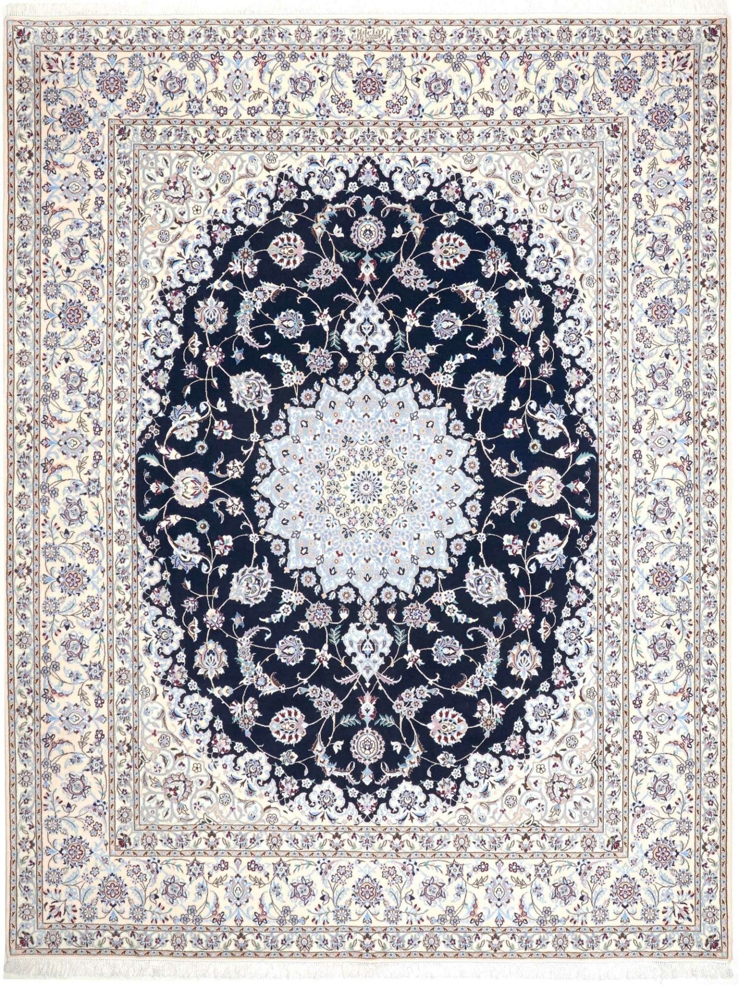 Exklusiver Nain Teppich 209x269 cm, florales Design, handgeknüpft