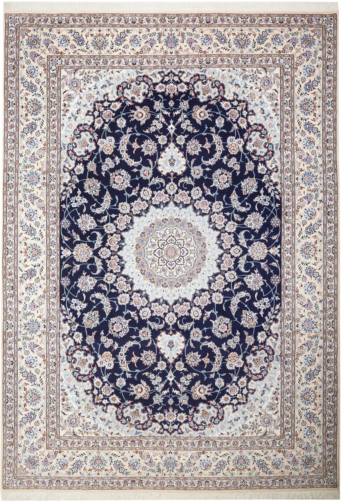 Exklusiver Nain Teppich 253 x 355 cm, florale Muster, handgeknüpft