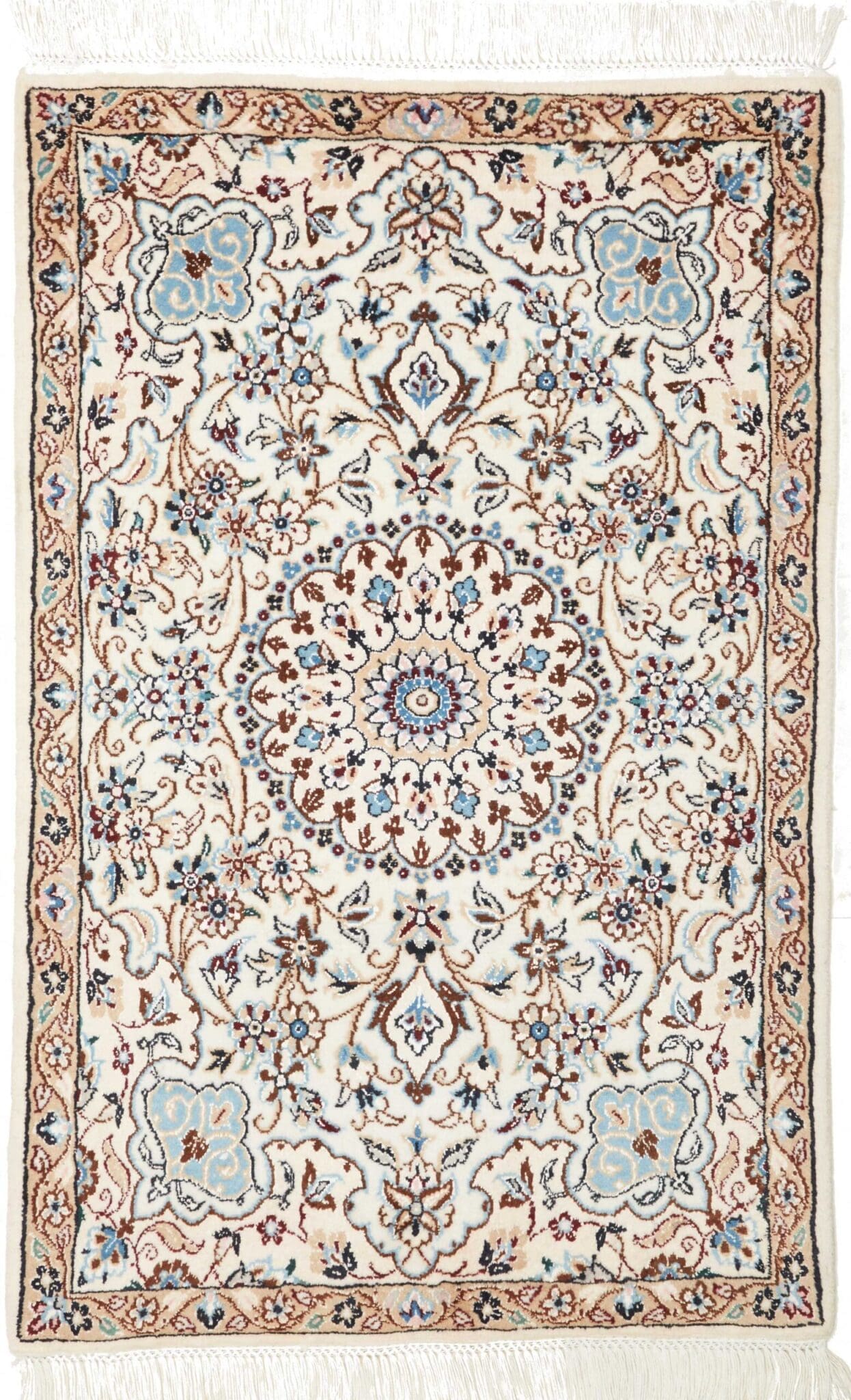 Exklusiver Nain Teppich 64 x 96cm, florales Muster, handgeknüpft