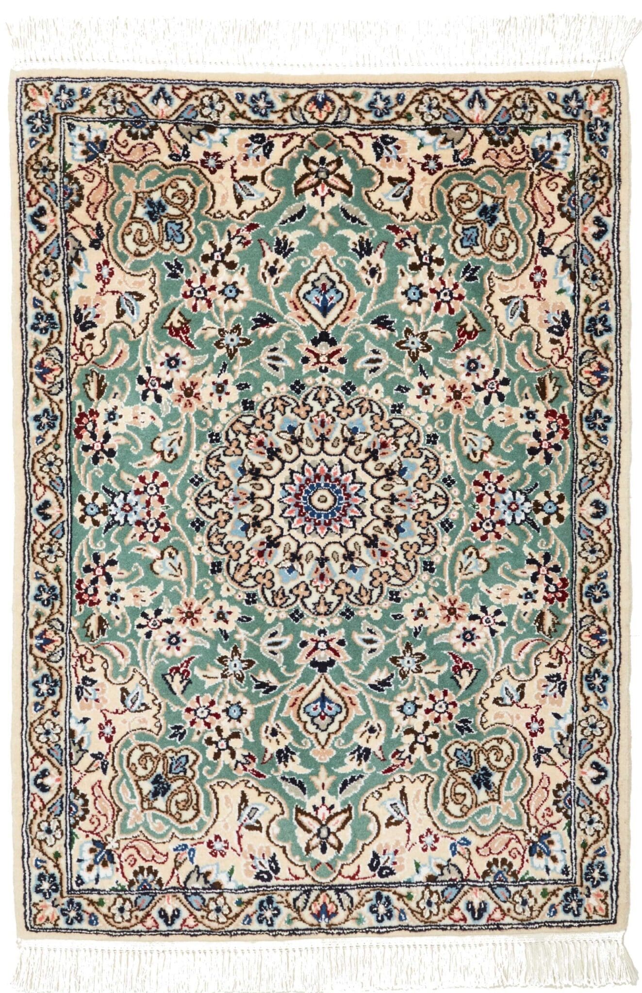 Exklusiver Nain Teppich 66 x 89 cm, florale Muster, handgeknüpft