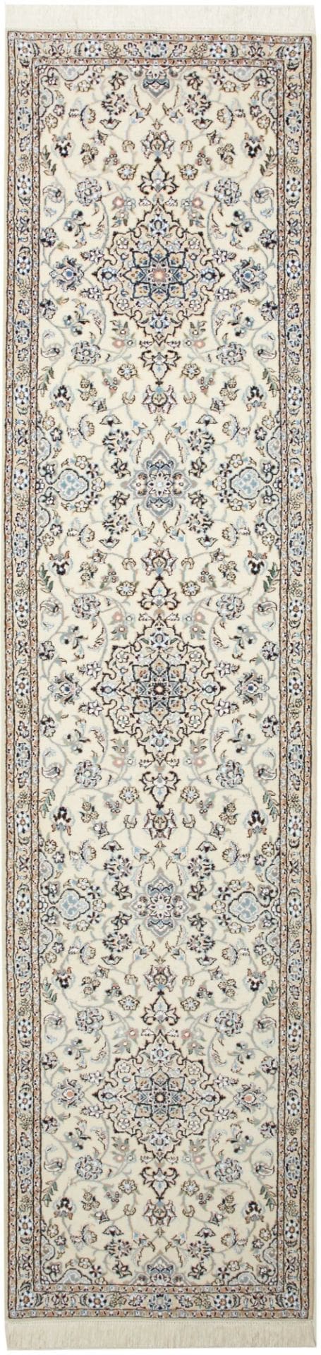 Exklusiver Nain Teppich 73 x 300 cm, florale Muster, handgeknüpft