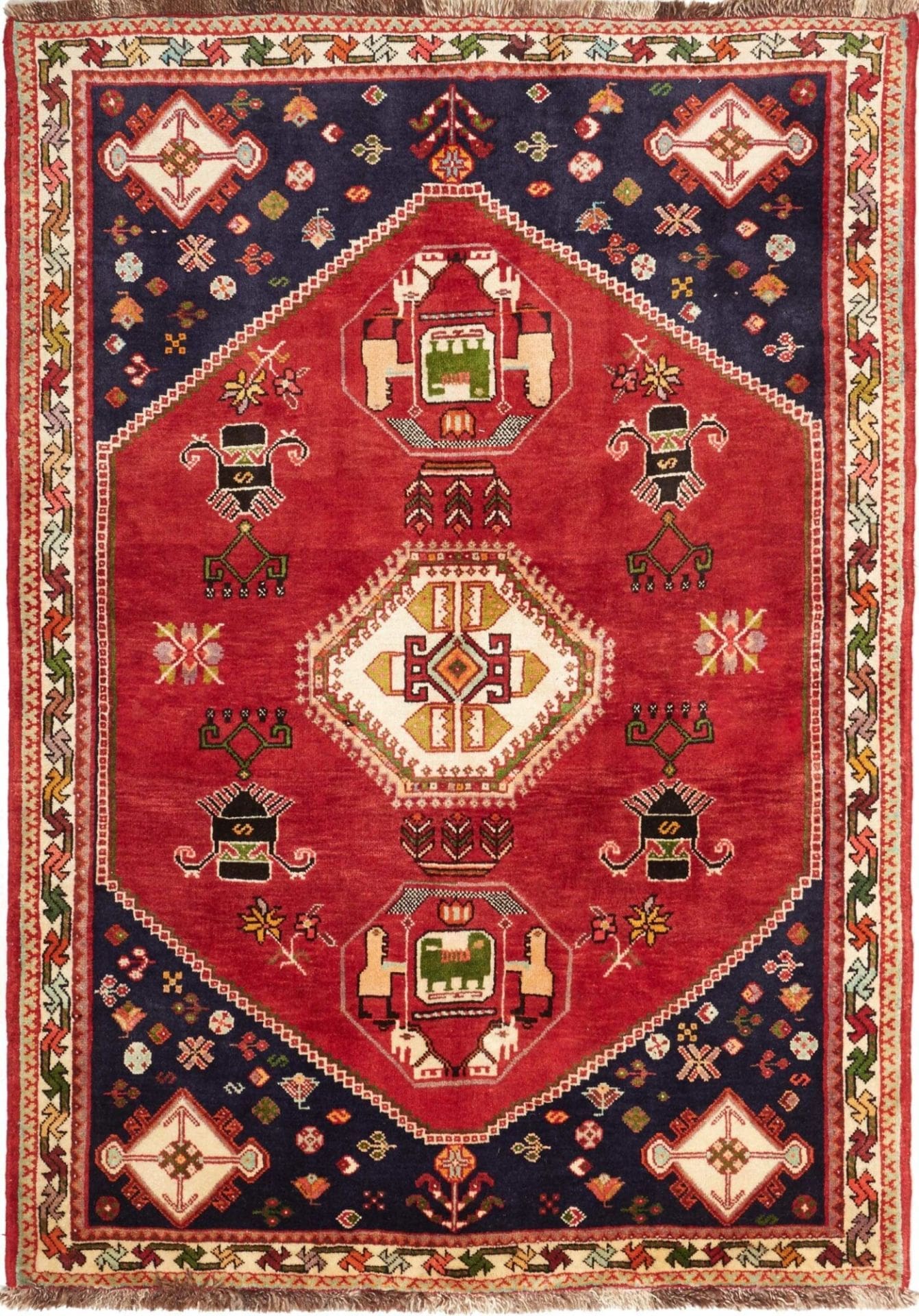 Gashghai Teppich 125 x 174cm, handgeknüpft, Schurwolle, bunt