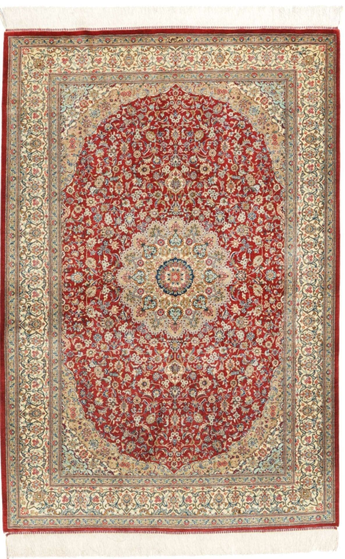 Ghom Teppich 106 x 143 cm, Seide, handgeknüpft, Perserteppich