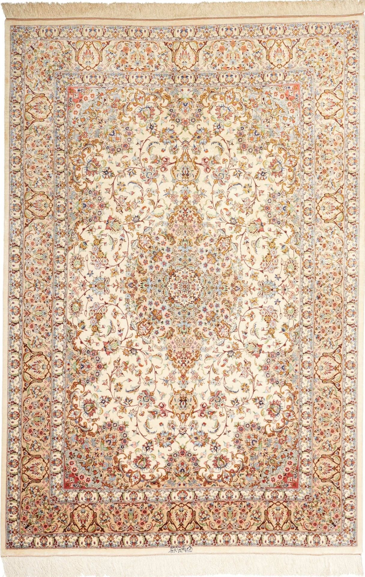 Ghom Teppich 138 x 199 cm, Seide, Handgeknüpft, Perserteppich