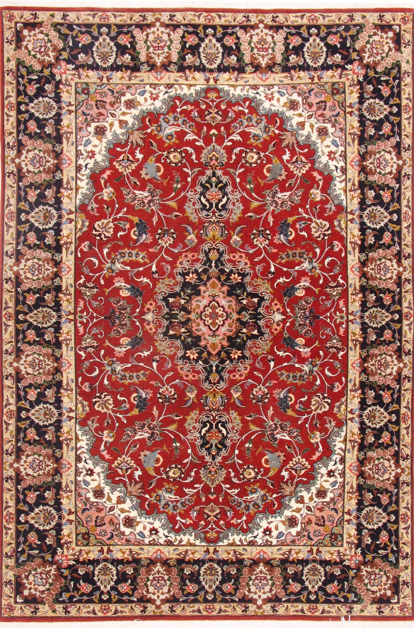 Ghom Teppich 143 x 211cm, Schurwolle, florales Muster, handgeknüpft