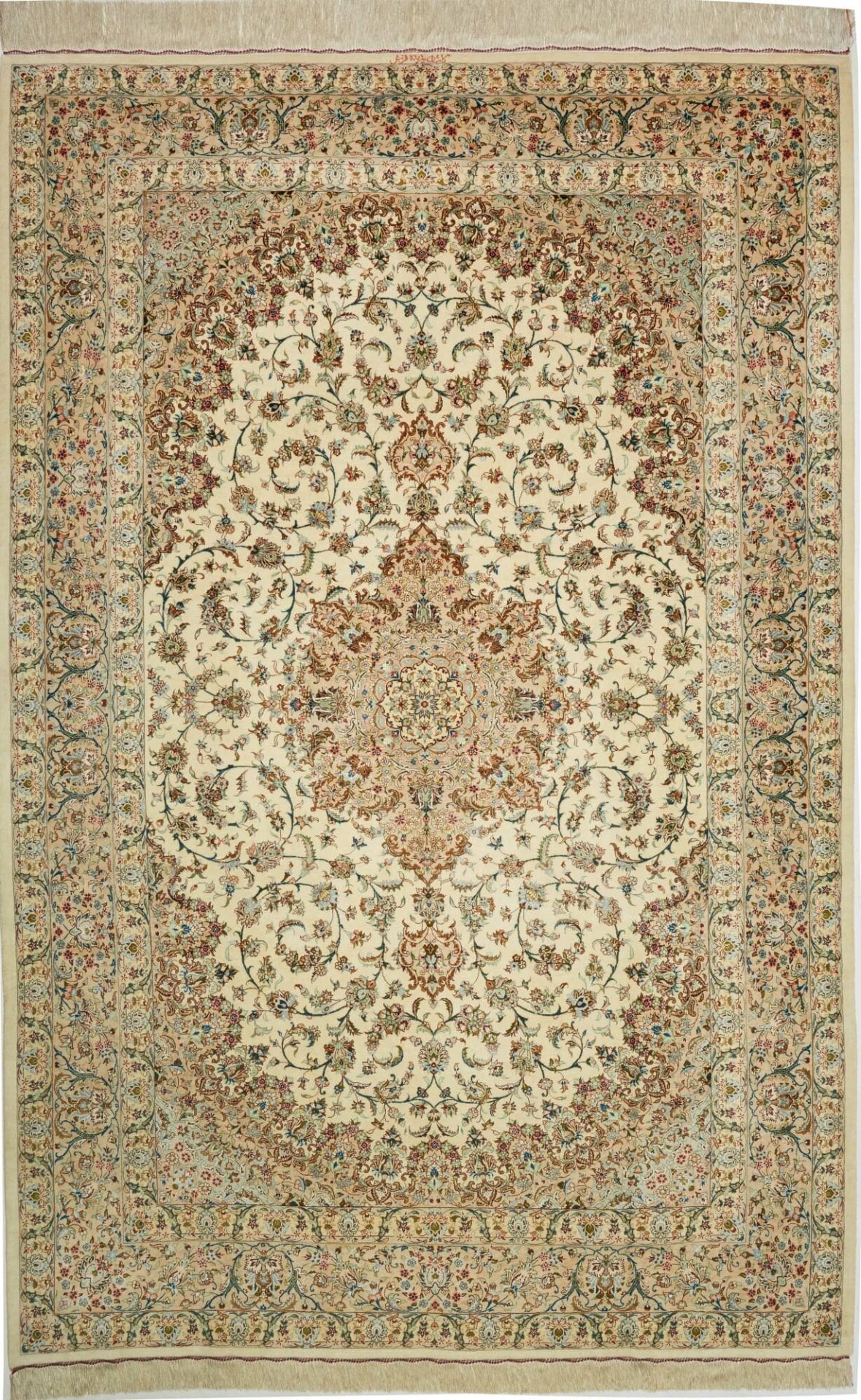 Ghom Teppich 196 x 298cm, 900K/Qm Seide, florales Muster, handgeknüpft