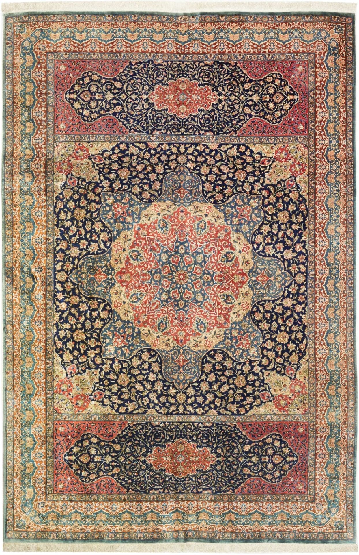 Ghom Teppich 198 x 298cm, Seide, handgeknüpft, Perserteppich