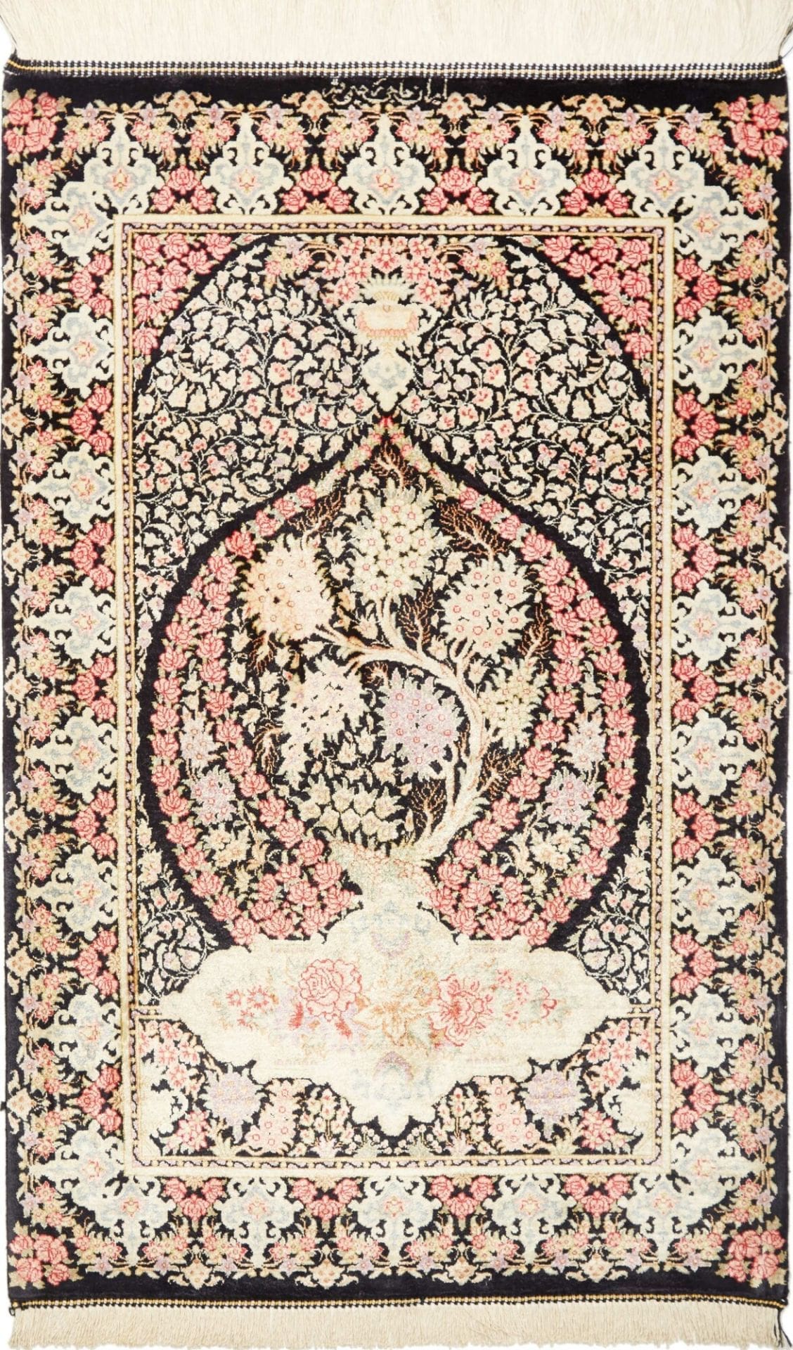 Ghom Teppich 60 x 88cm, Seide, handgeknüpft, Perserteppich