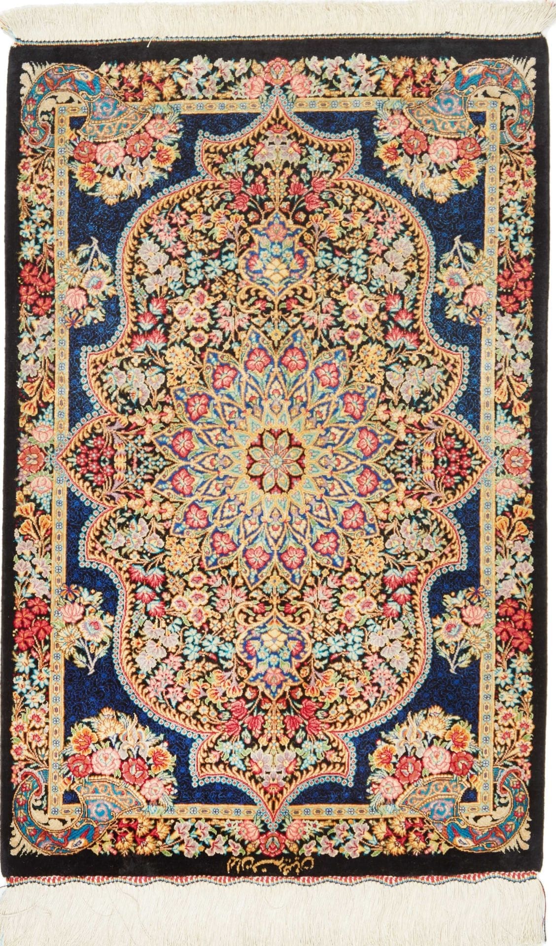 Ghom Teppich 61 x 89cm, Seide, Handgeknüpft, Perserteppich